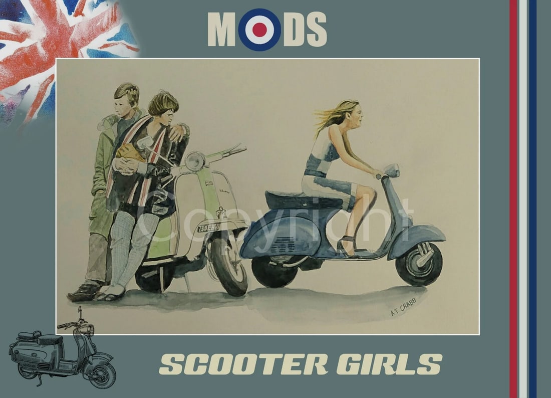 Scooter Mod Girls Nostalgic 1960's Scene Large Metal Wall Art: Title: Scooter Mod Girls Nostalgic 1960's Scene Large Metal Wall Art Description: ★ Approx Size 12” x 8” (Inches) 300 x 200 (mm). ★ Our Metal Art Design Comes with Round
