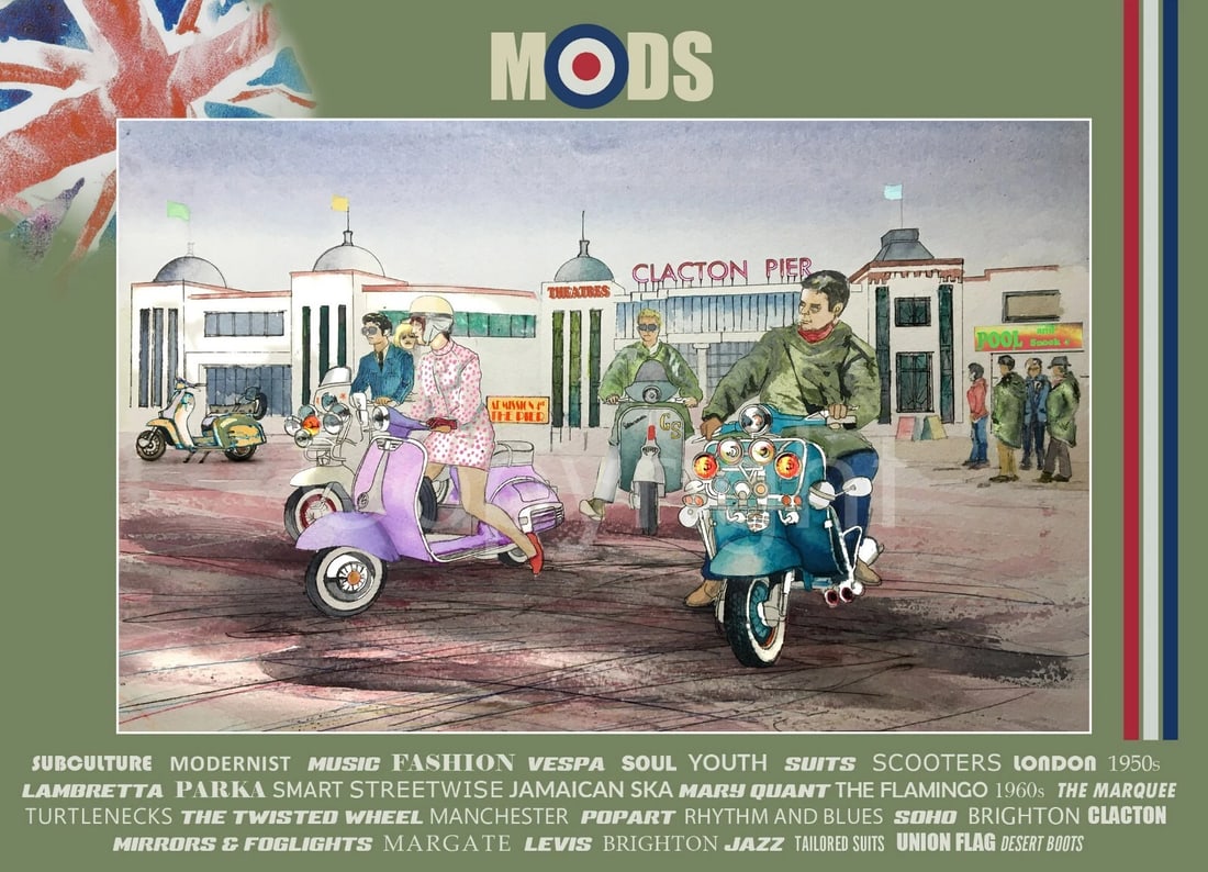 Mod Gathering Clacton Pier Nostalgic 1960's Scene Metal Wall Art: Title: Mod Gathering Clacton Pier Nostalgic 1960's Scene Metal Wall Art Description: ★ Approx Size 12” x 8” (Inches) 300 x 200 (mm). ★ Our Metal Art Design Comes with Ro