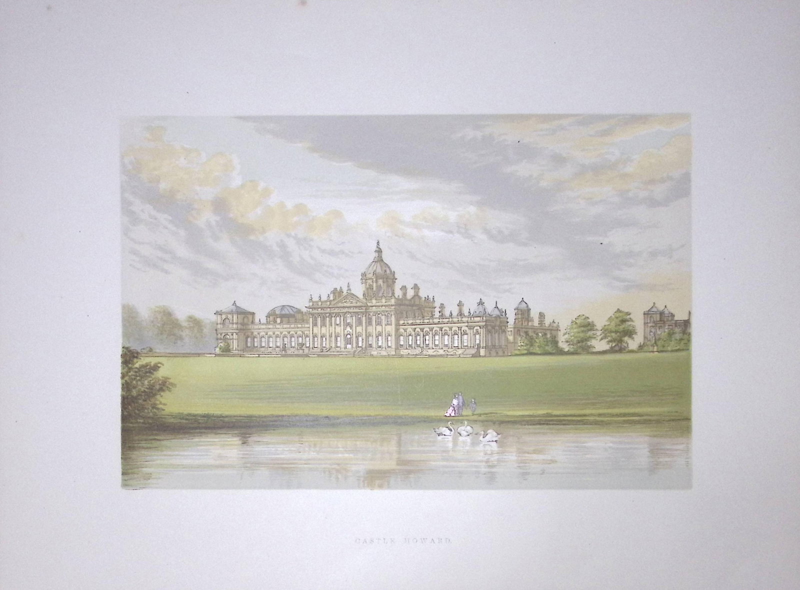 Castle Howard Yorkshire 160 Years-Old Gilt-Edge Coloured Antique Book Plate-24: Title: Castle Howard Yorkshire 160 Years-Old Gilt-Edge Coloured Antique Book Plate-24 Description: This Stunning Gilt-Edged Colour Plate illustrated by Alexander Francis Lydon and Coloured By.