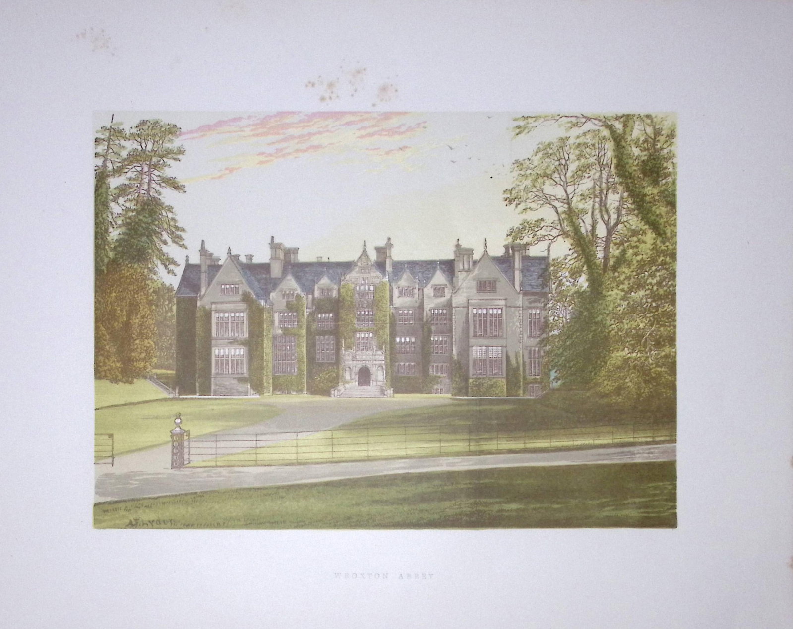 Broughton Castle Banbury Oxford 160 Years-Old Gilt-Edge Antique Book Plate-26: Title: Broughton Castle Banbury Oxford 160 Years-Old Gilt-Edge Antique Book Plate-26 Description: This Stunning Gilt-Edged Colour Plate illustrated by Alexander Francis Lydon and Coloured By.