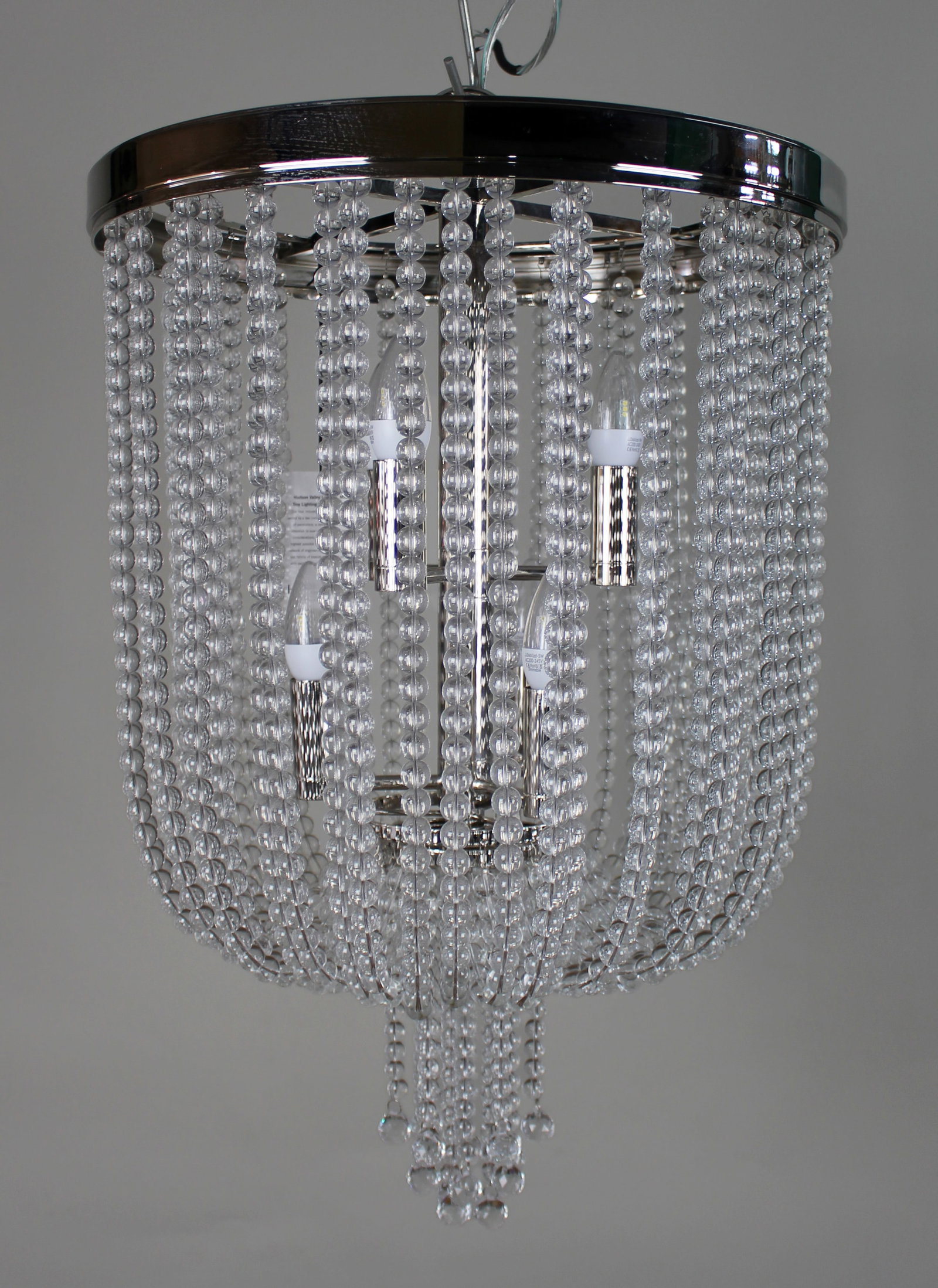Heavy Polished Nickel & Crystal Designer Chandelier: Title: Heavy Polished Nickel & Crystal Designer Chandelier Description: Polished Nickel and Crystal Beaded Chandelier by Hudson Valley Lighting An impressive designer chandelier of exceptional