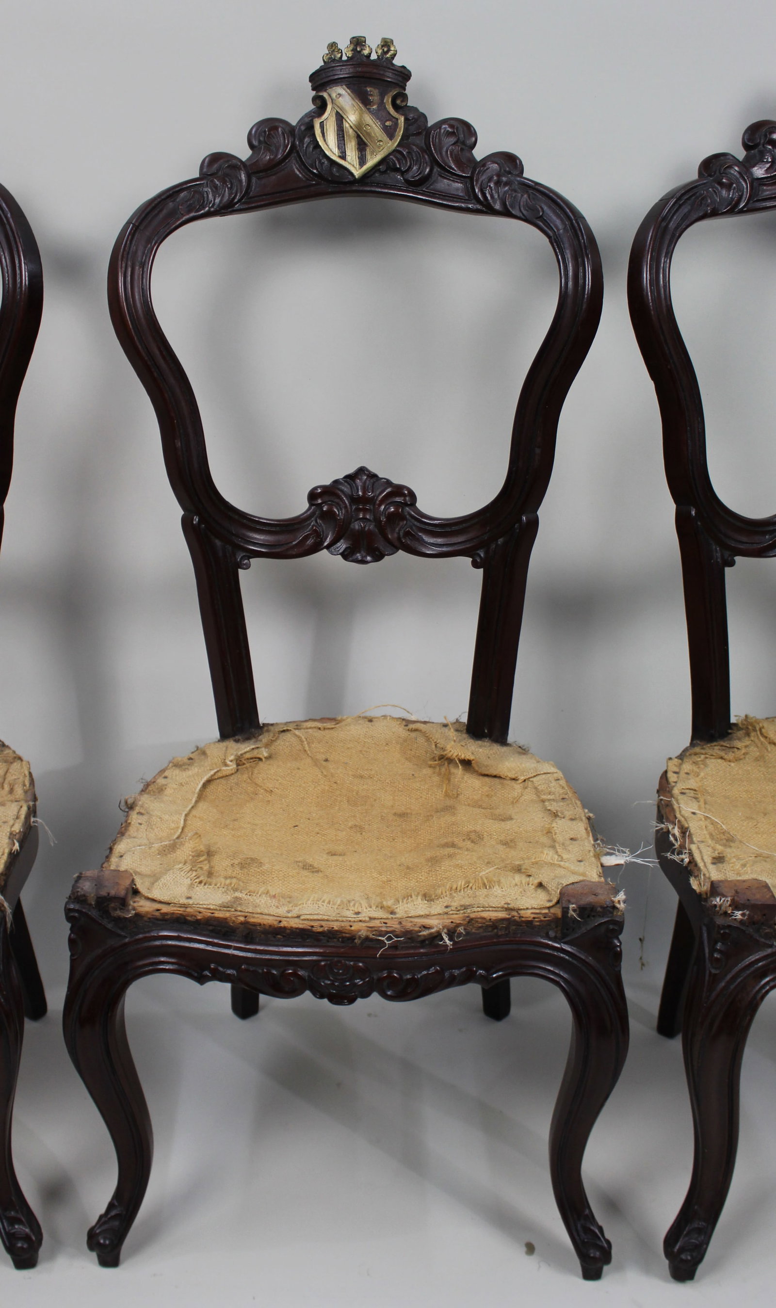 Set of 4 Victorian Heraldic Crested Chairs c.1850 - 4
