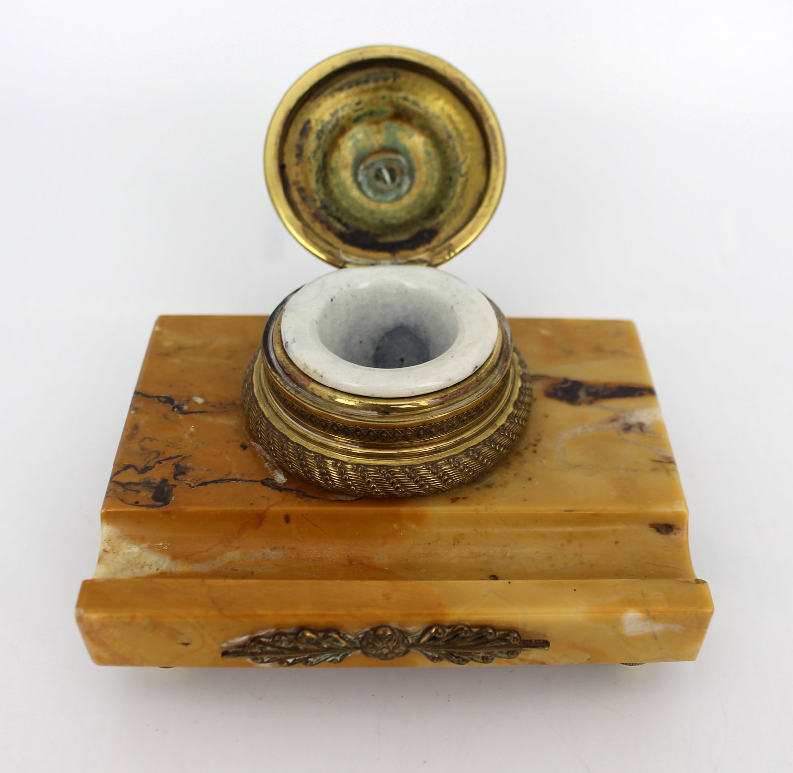Antique Siena Marble and Ormolu Inkwell c.1900 - 10
