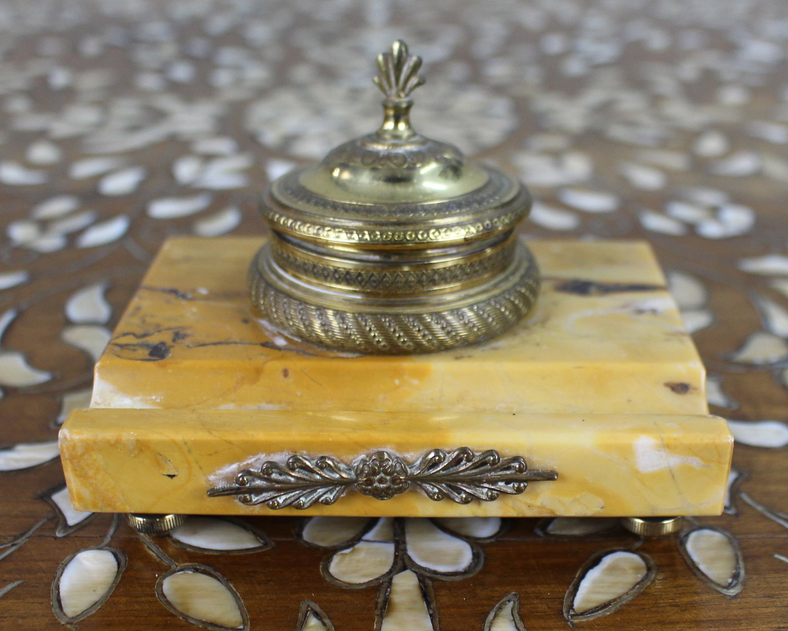 Antique Siena Marble and Ormolu Inkwell c.1900 - 2