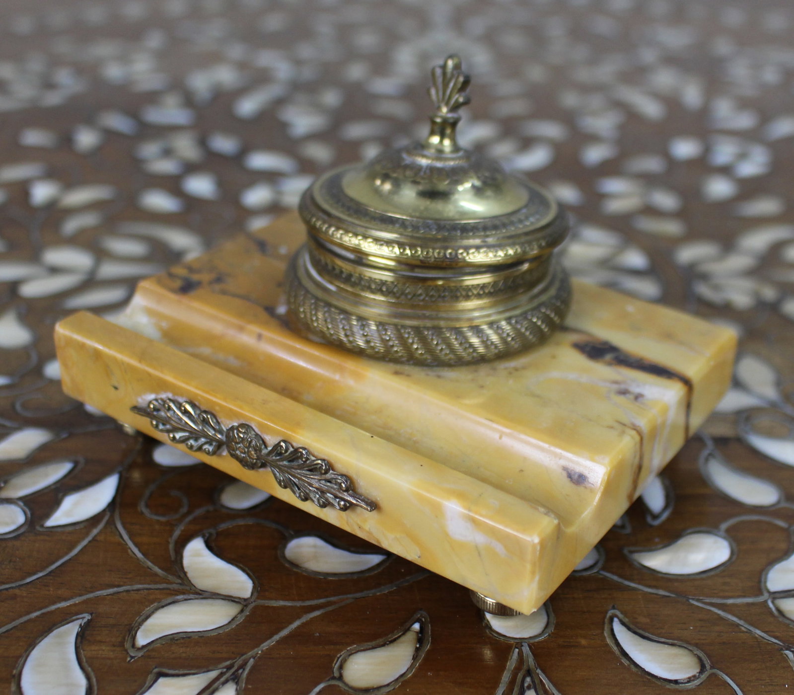 Antique Siena Marble and Ormolu Inkwell c.1900 - 4
