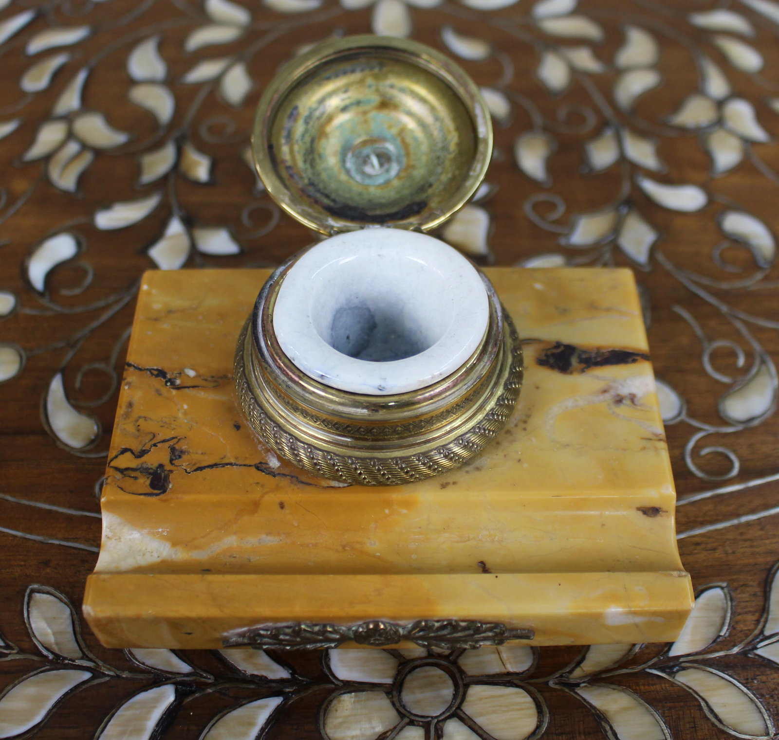 Antique Siena Marble and Ormolu Inkwell c.1900 - 6