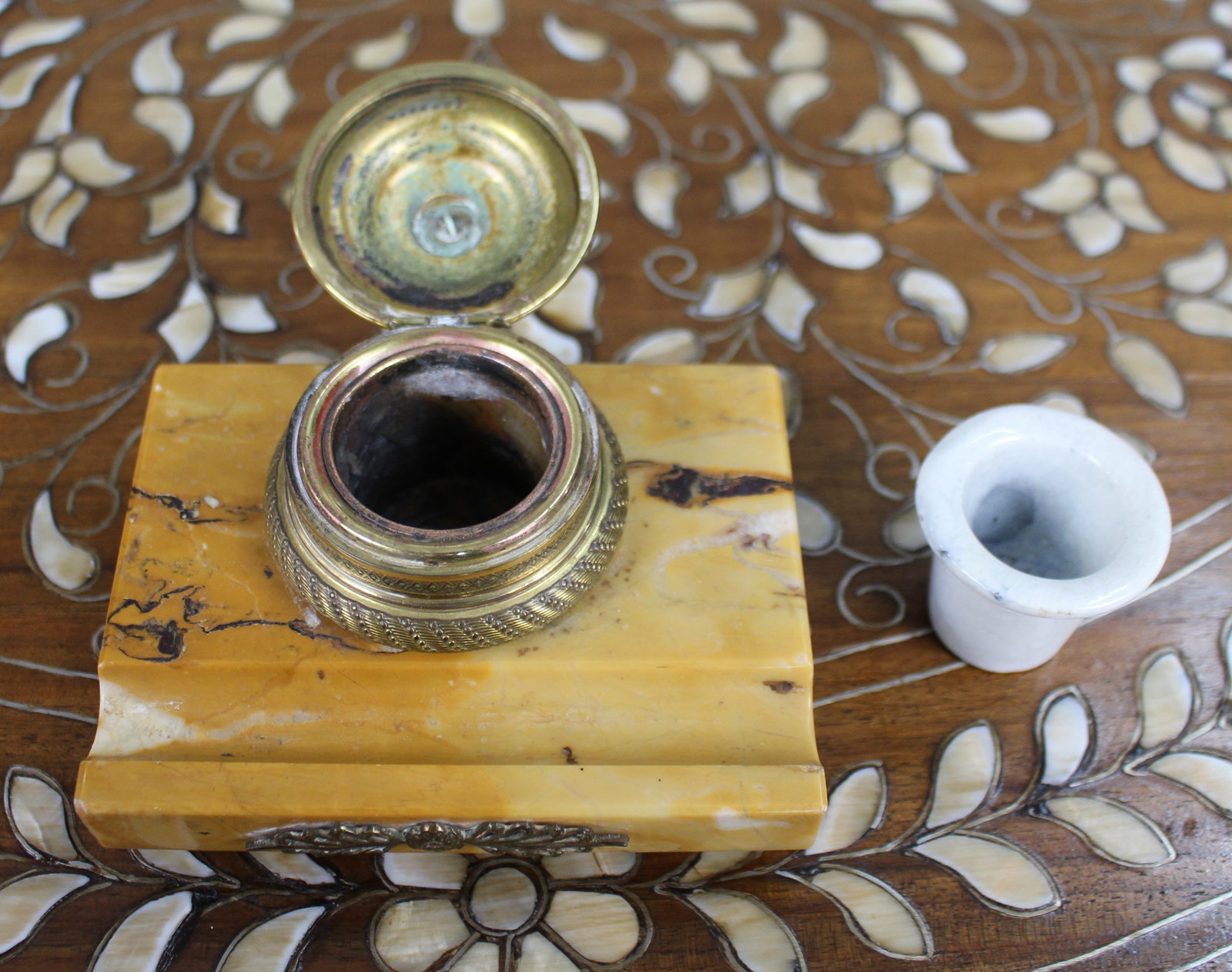 Antique Siena Marble and Ormolu Inkwell c.1900 - 7