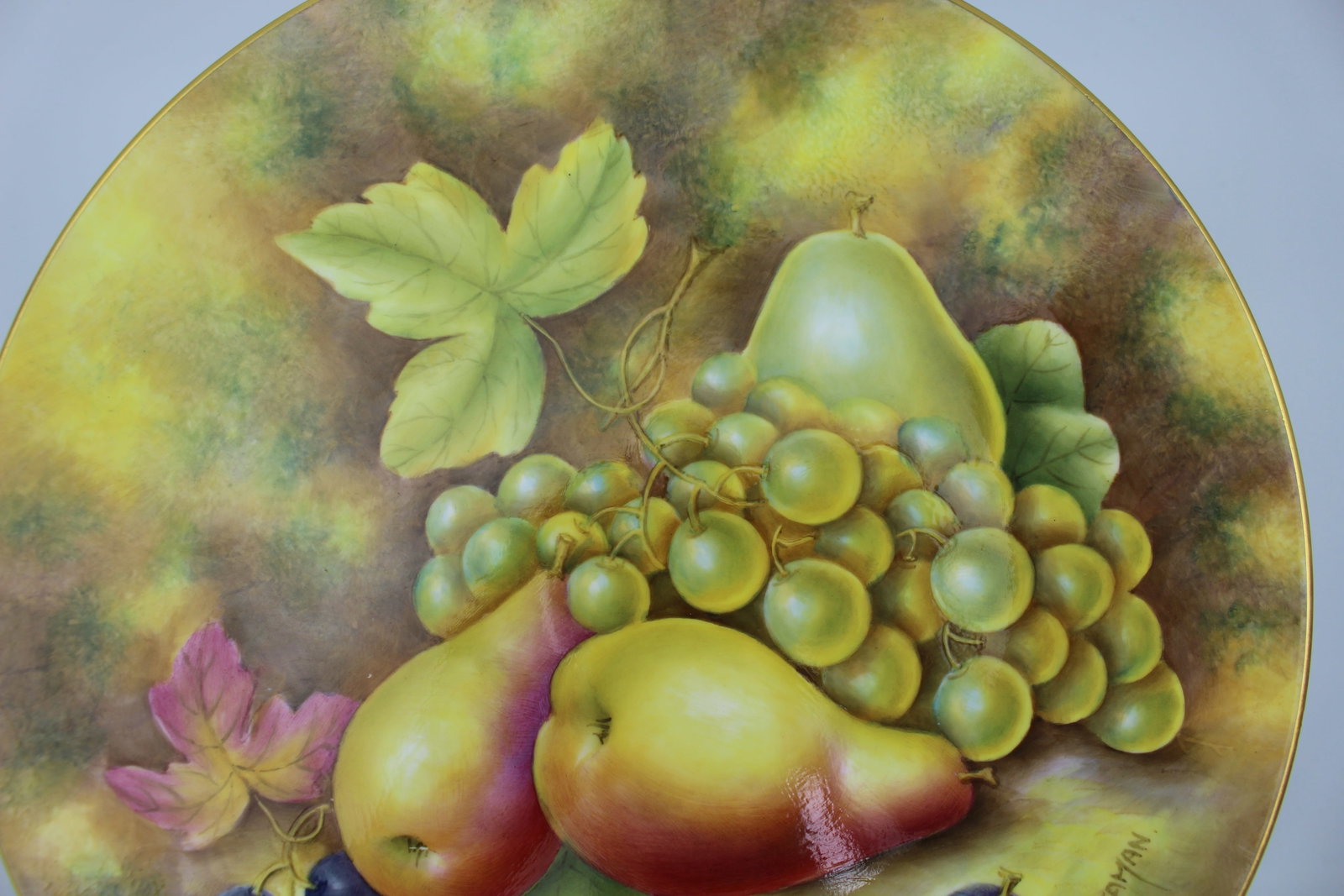 Pair of Leaman Hand Painted Fruit Cabinet Plates - 3