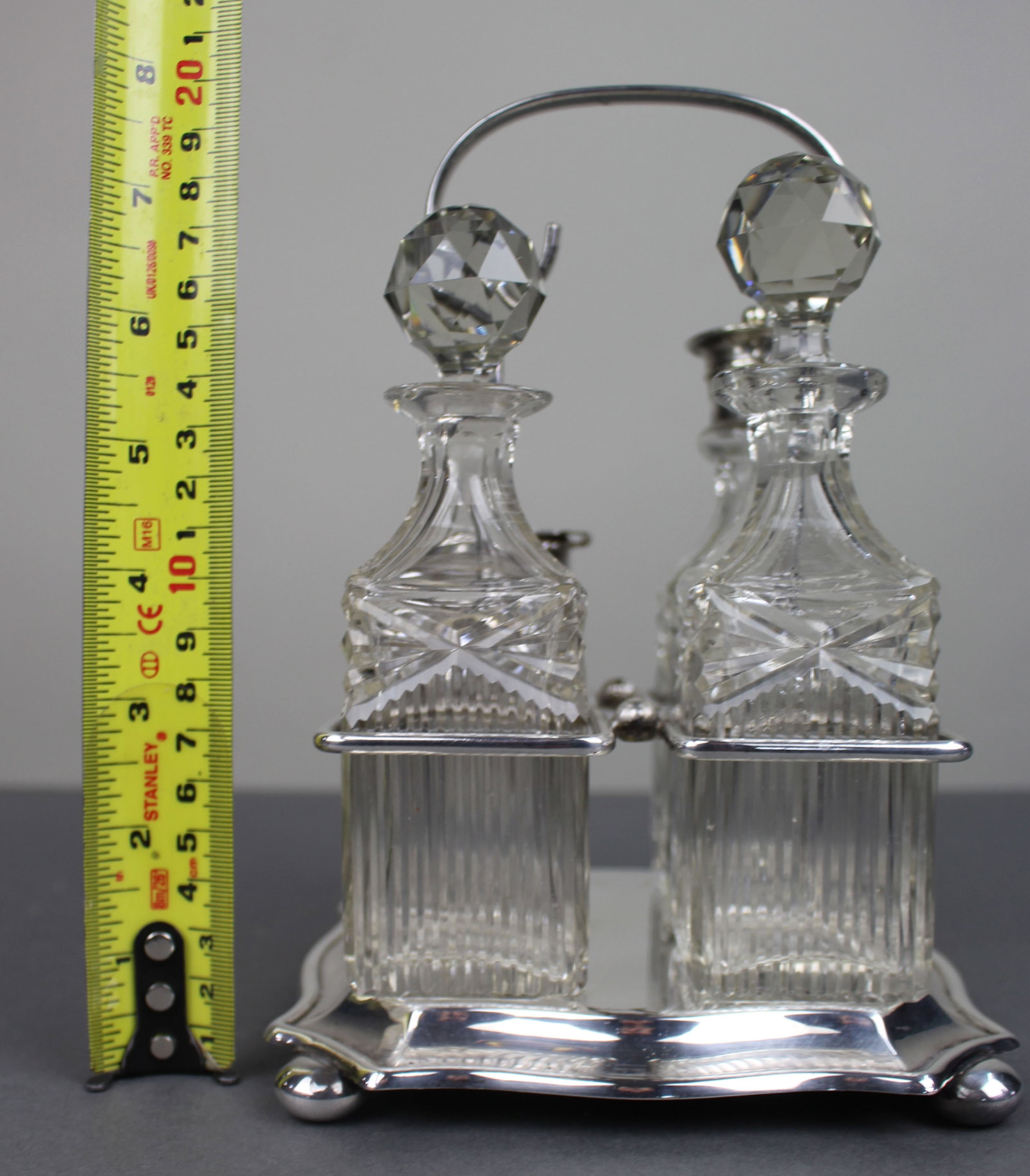 Antique Silver Plated & Cut Glass Cruet Set - 10