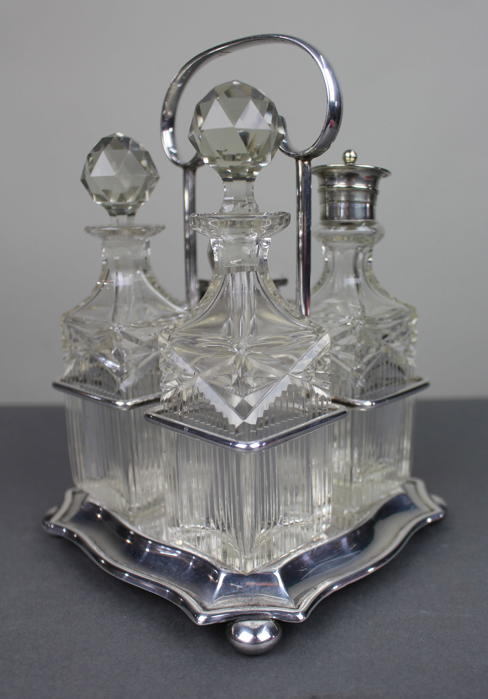 Antique Silver Plated & Cut Glass Cruet Set - 2