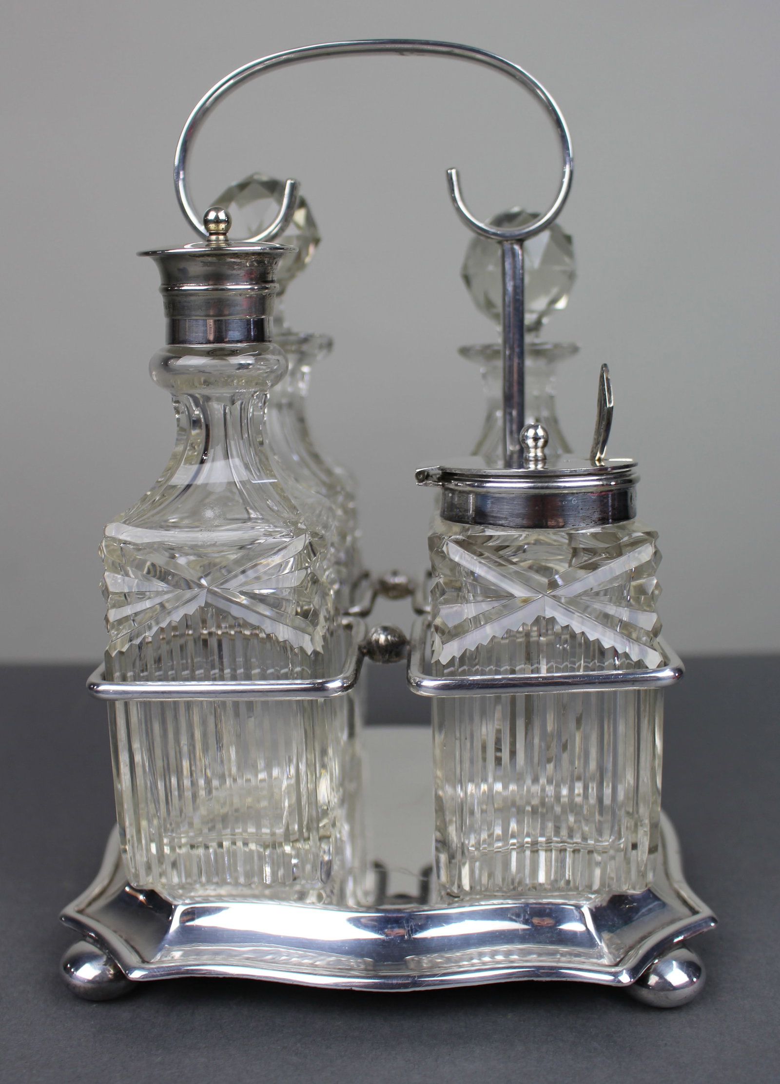 Antique Silver Plated & Cut Glass Cruet Set - 3