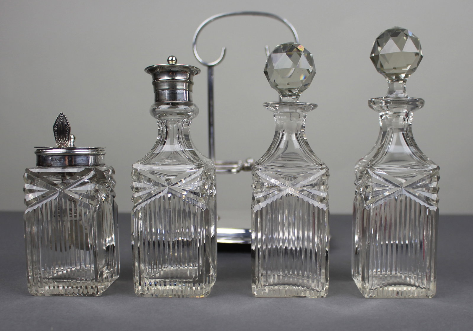 Antique Silver Plated & Cut Glass Cruet Set - 4