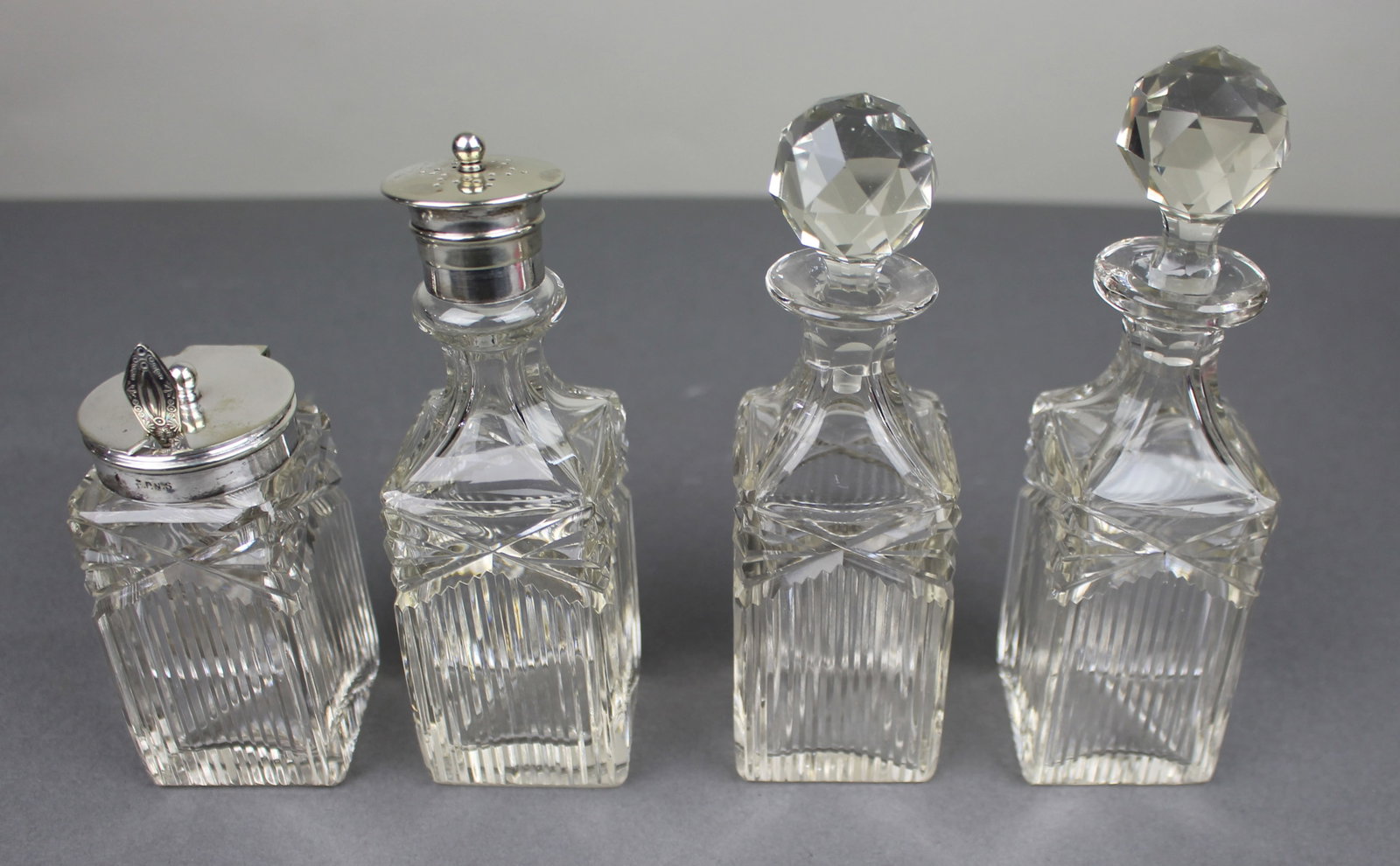 Antique Silver Plated & Cut Glass Cruet Set - 6