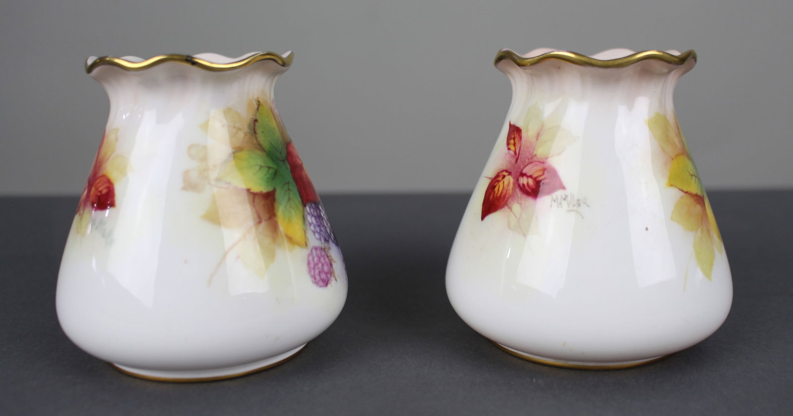 Pair of Royal Worcester Hand Painted Fruit Vases Kitty Blake & M.Miller - 5