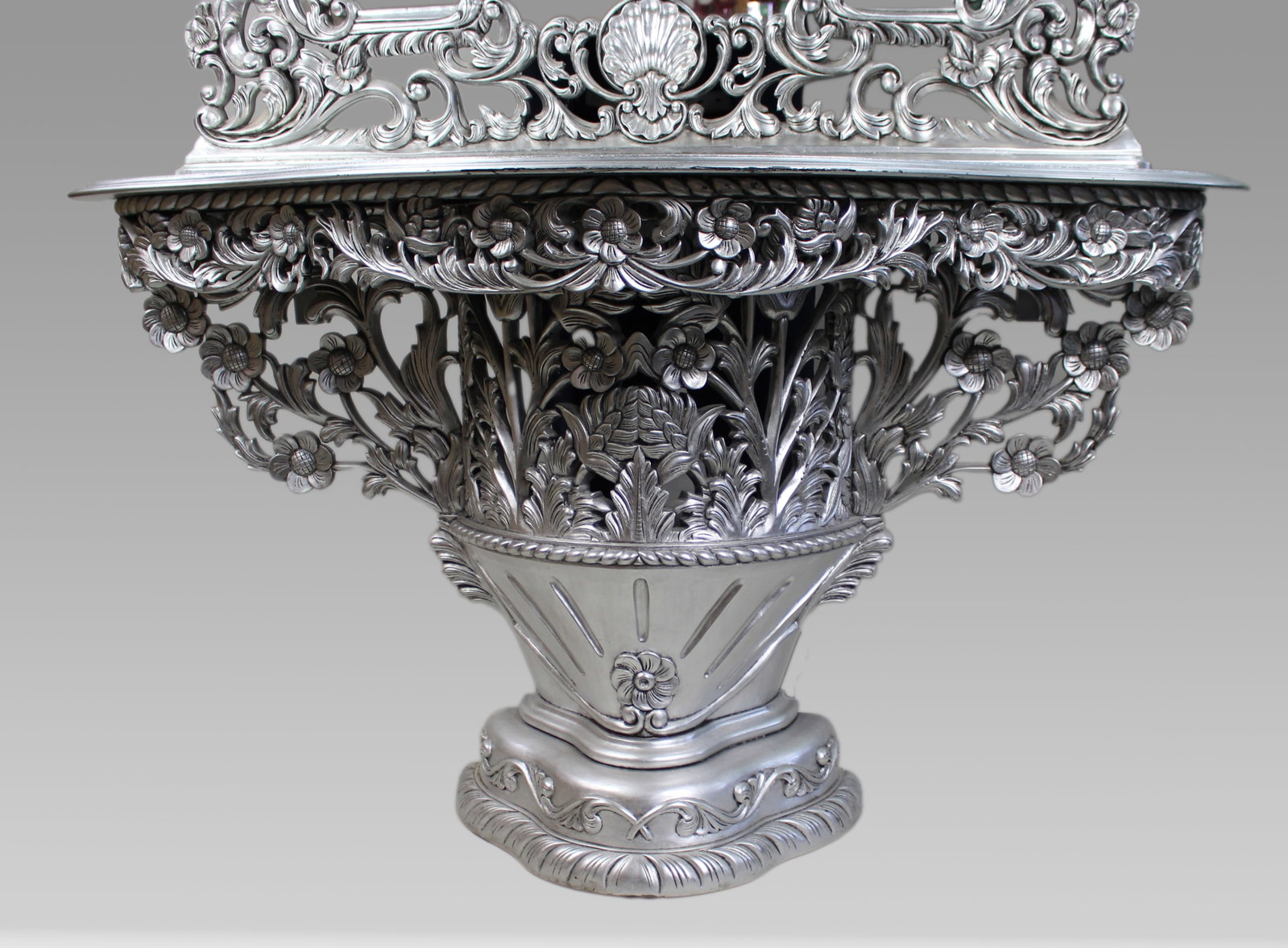 Vintage Baroque Style Silver Leaf Console Table and Mirror - 3
