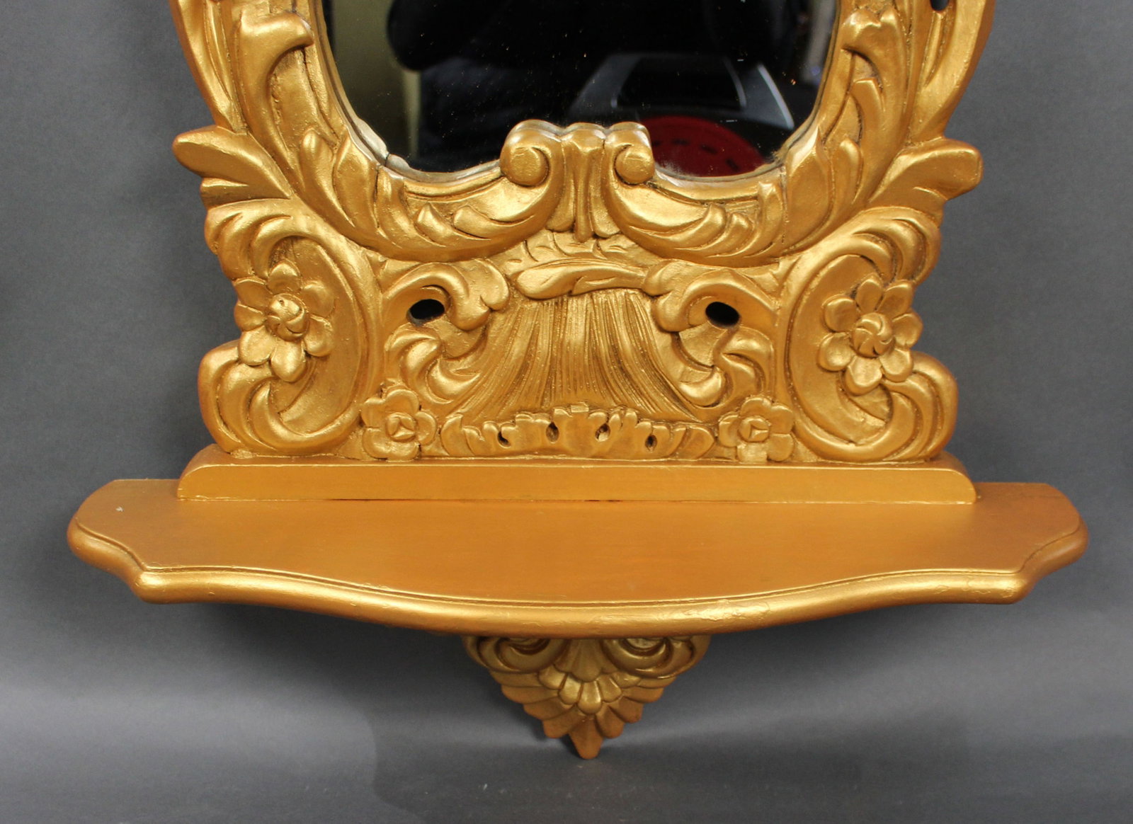 Louis XV Style Carved Giltwood Wall Mirror with Bracket Shelf - 3