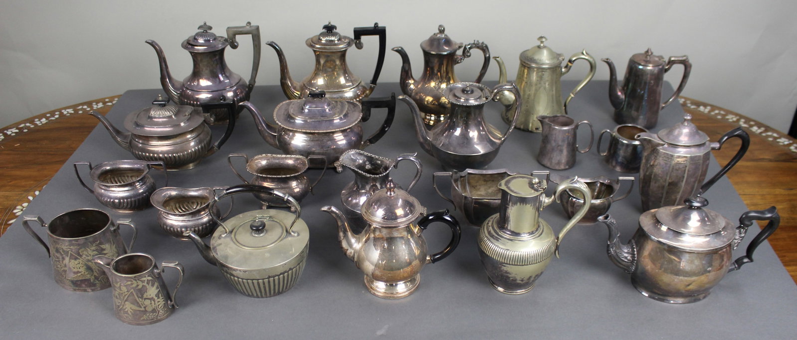 Collection of Antique & Vintage Silver Plated Tea & Coffee Ware Teapots: Title: Collection of Antique & Vintage Silver Plated Tea & Coffee Ware Teapots Description: Collection of Antique & Vintage Silver Plated Tea & Coffee Ware Teapots. All 23 pieces