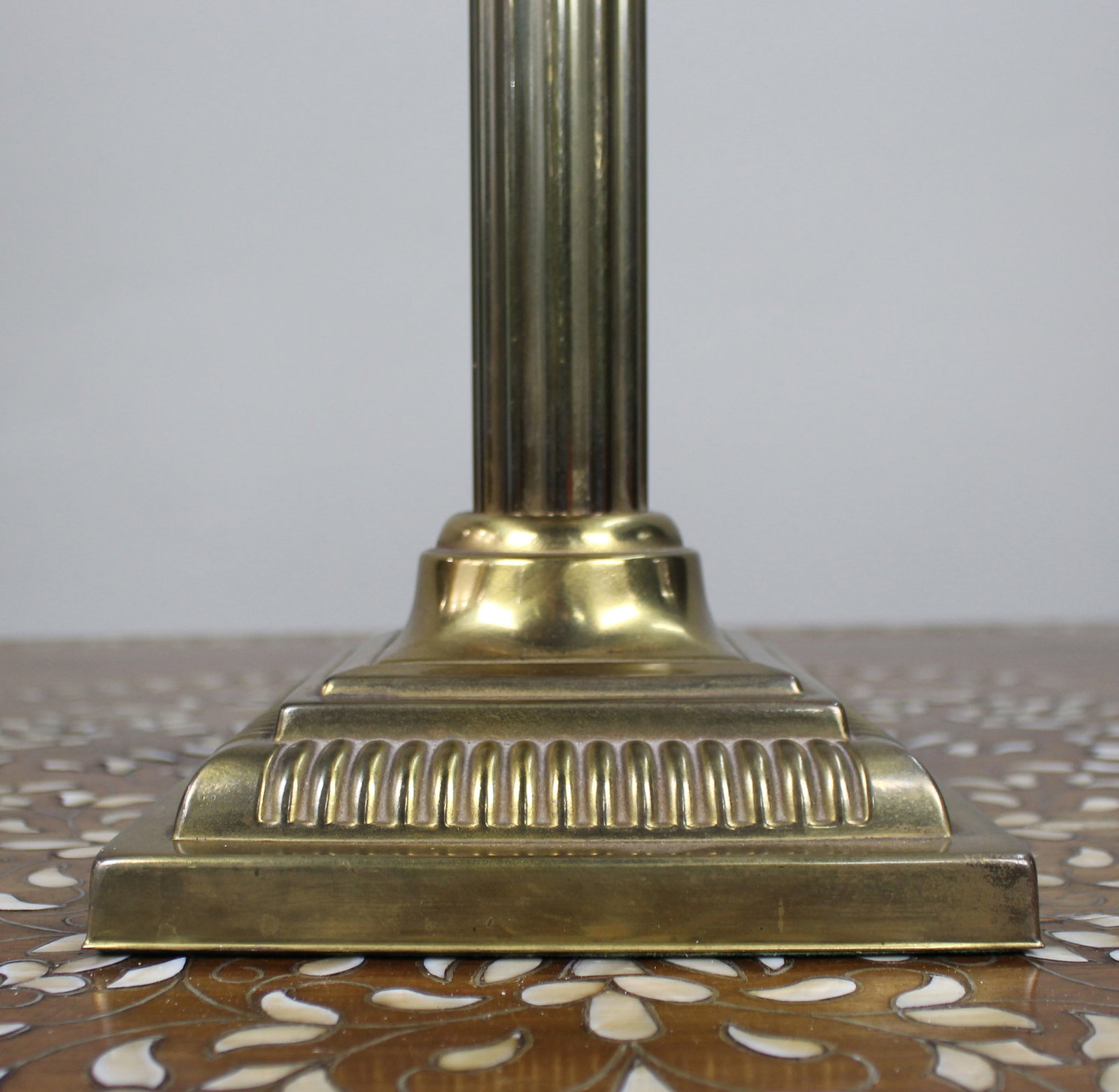 Victorian Brass Oil Lamp with Amber Glass Font - 11