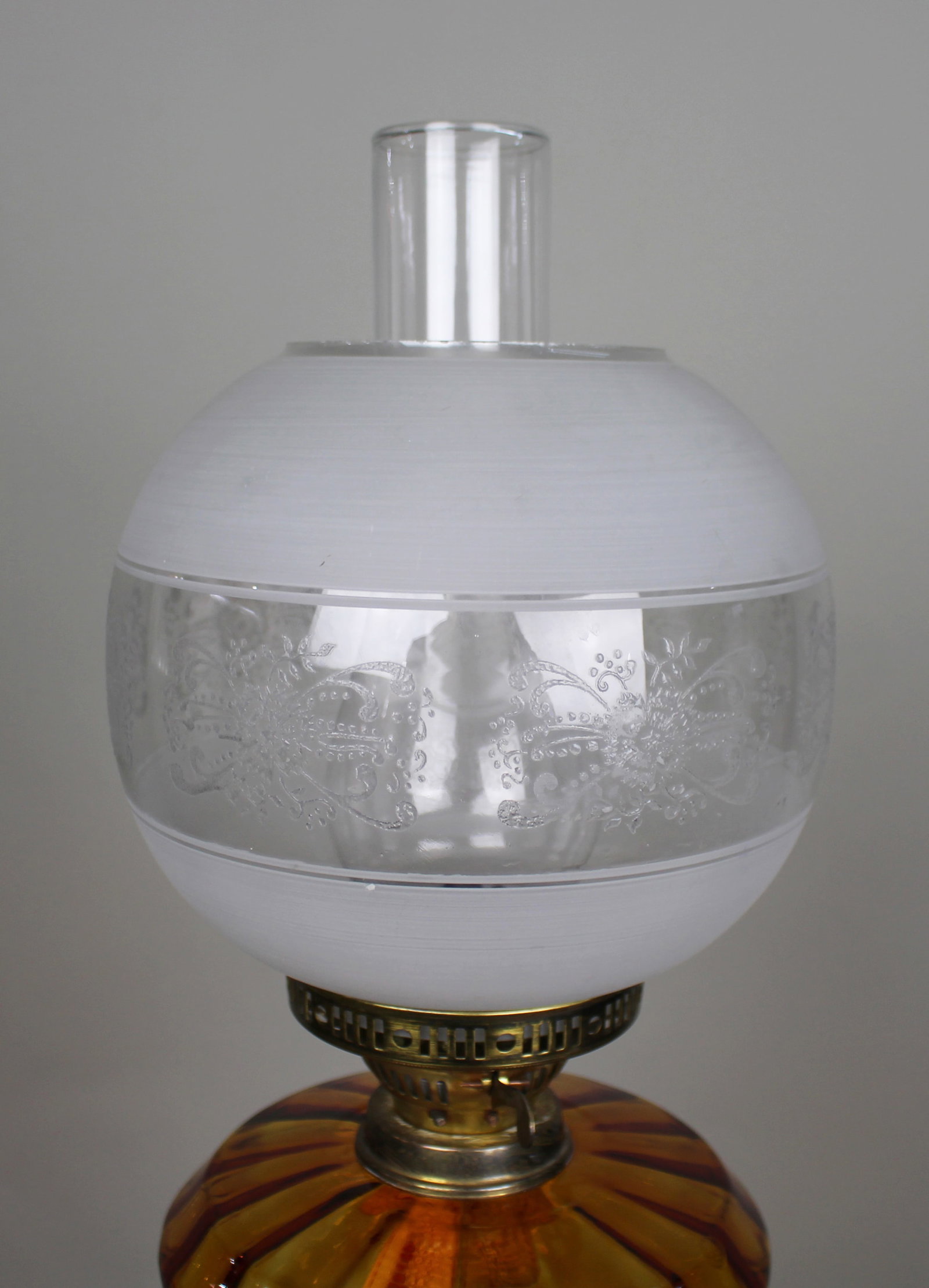 Victorian Brass Oil Lamp with Amber Glass Font - 5