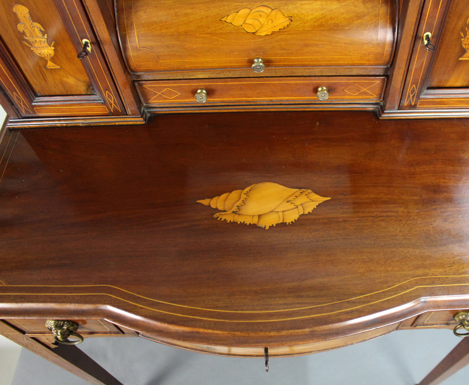 Antique Edwardian Inlaid Mahogany & Satinwood Desk - 13