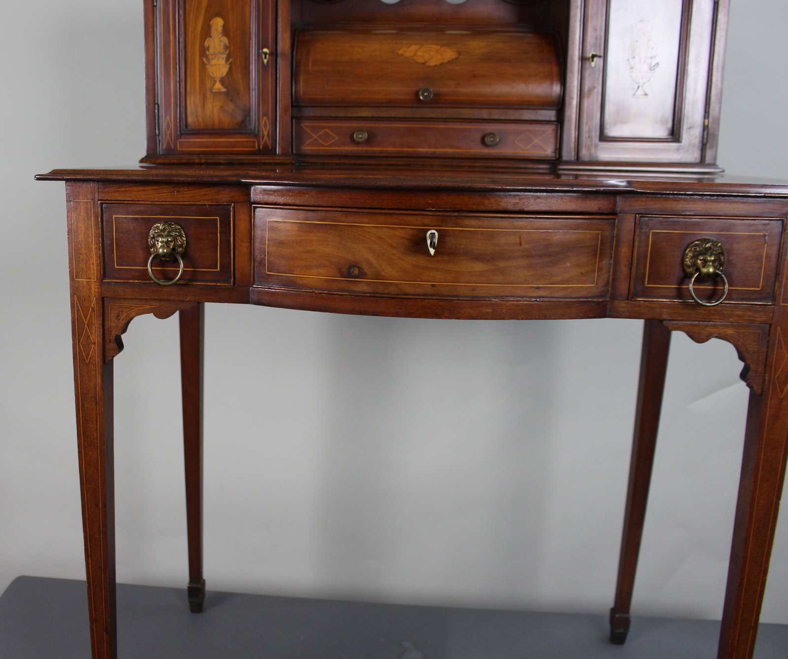 Antique Edwardian Inlaid Mahogany & Satinwood Desk - 14