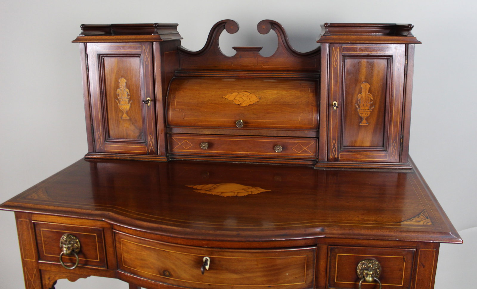 Antique Edwardian Inlaid Mahogany & Satinwood Desk - 6