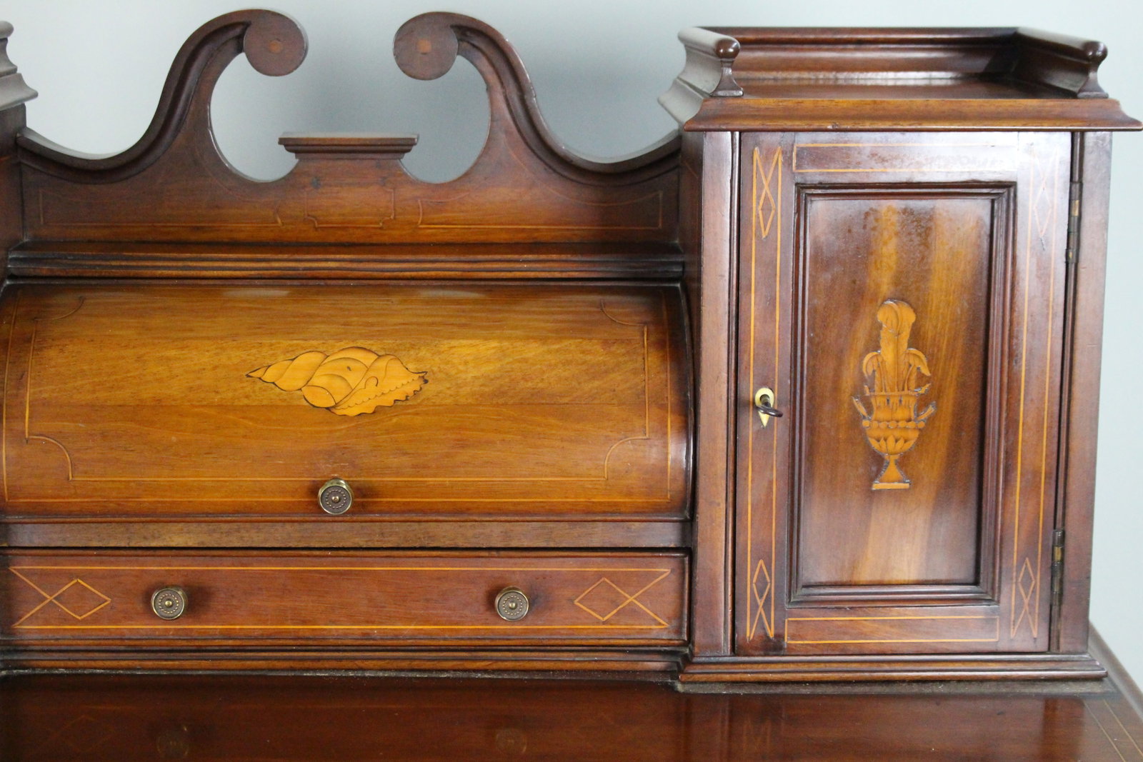 Antique Edwardian Inlaid Mahogany & Satinwood Desk - 8
