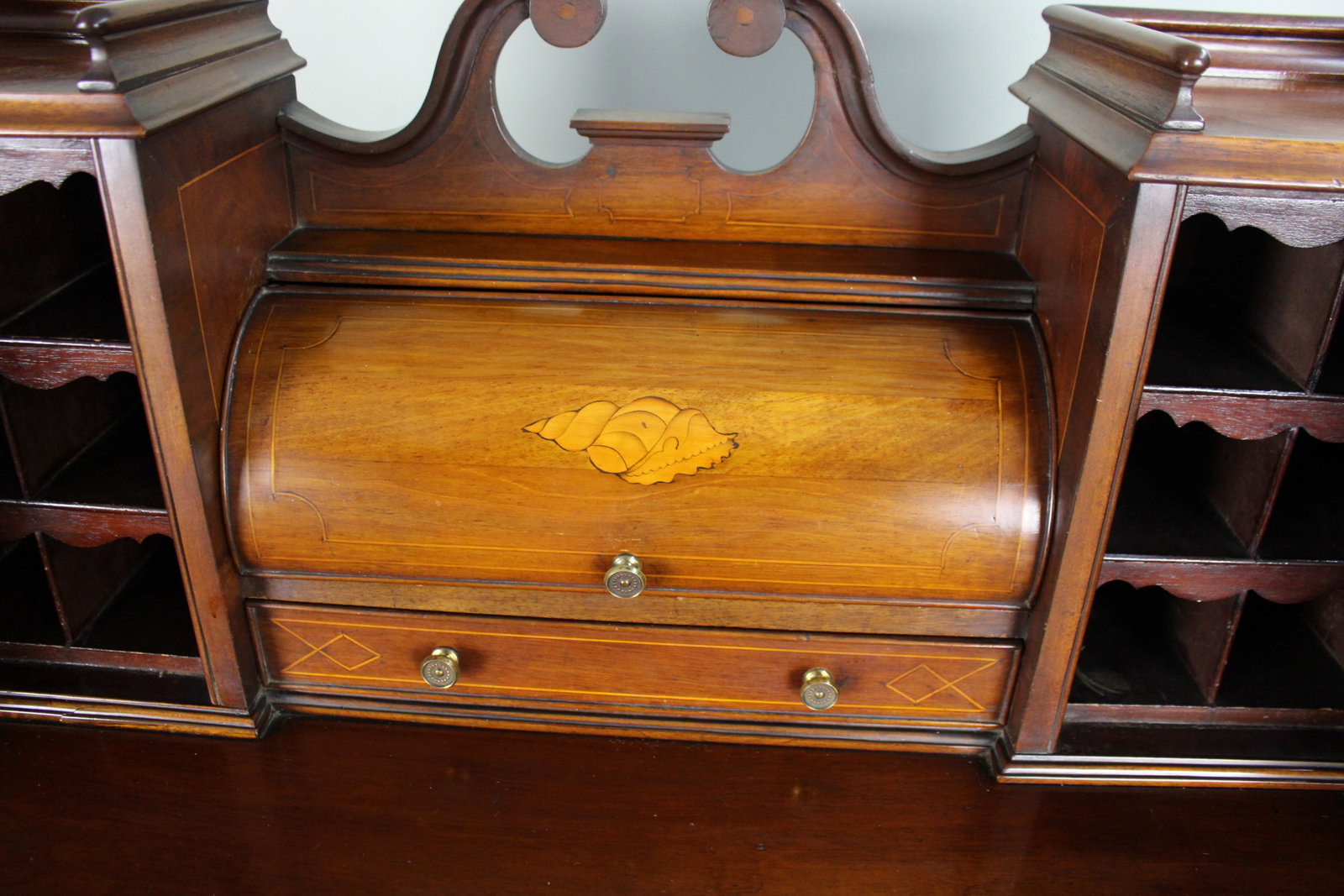 Antique Edwardian Inlaid Mahogany & Satinwood Desk - 9
