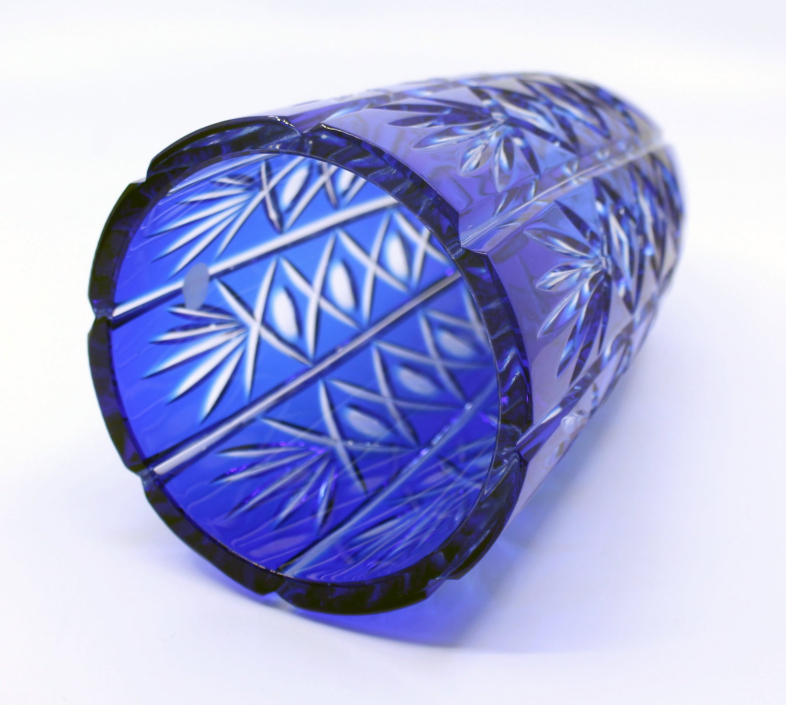 English Vintage Blue Overlay CrystalVase - 5