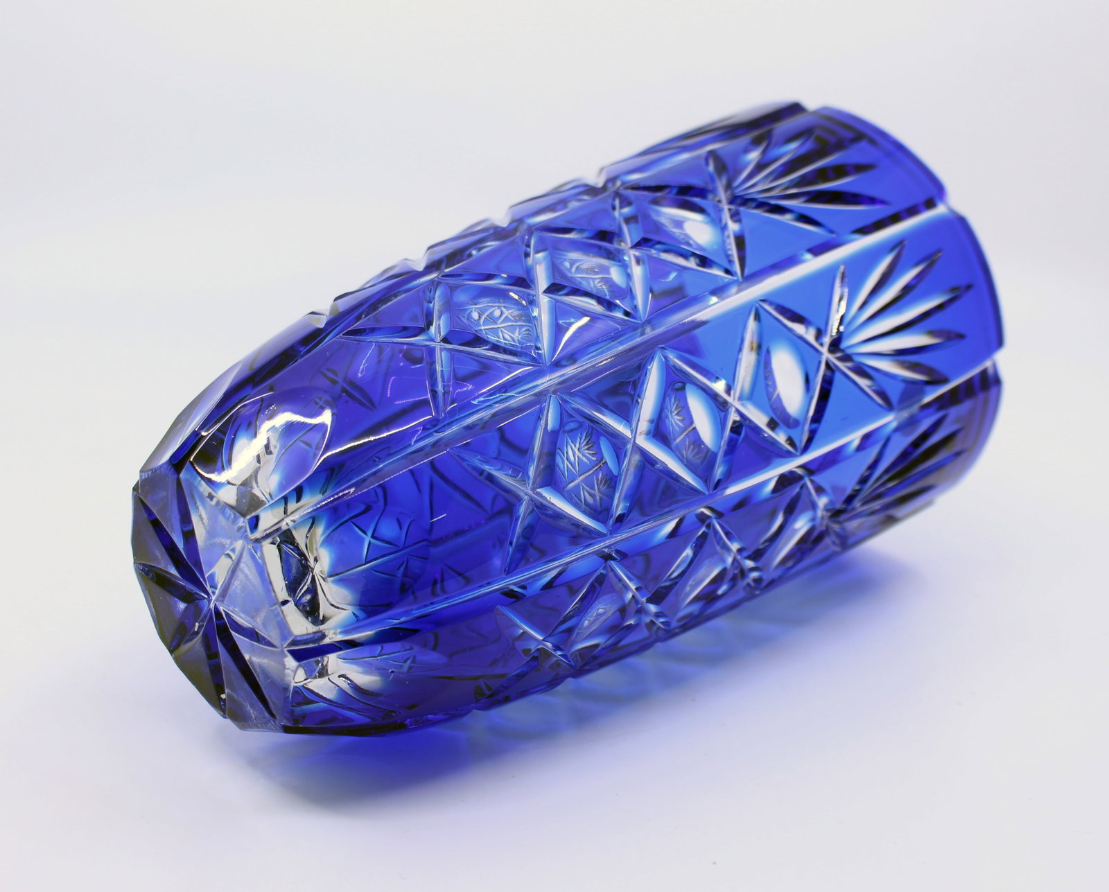 English Vintage Blue Overlay CrystalVase - 6
