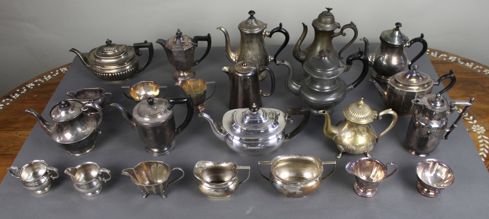 Collection of Antique & Vintage Silver Plated Tea & Coffee Ware Teapots: Title: Collection of Antique & Vintage Silver Plated Tea & Coffee Ware Teapots Description: Collection of Antique & Vintage Silver Plated Tea & Coffee Ware Teapots. All 23 pieces
