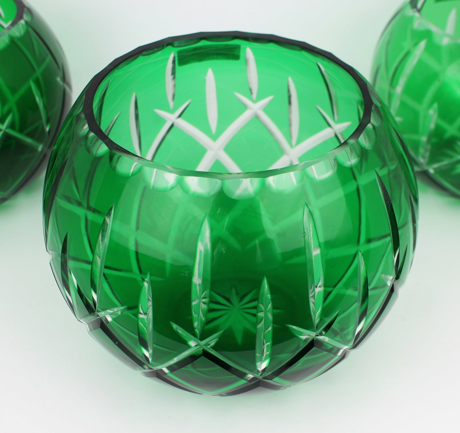Garniture of Three Vintage Gorham Green Overlay Cut Crystal Bowls - 3