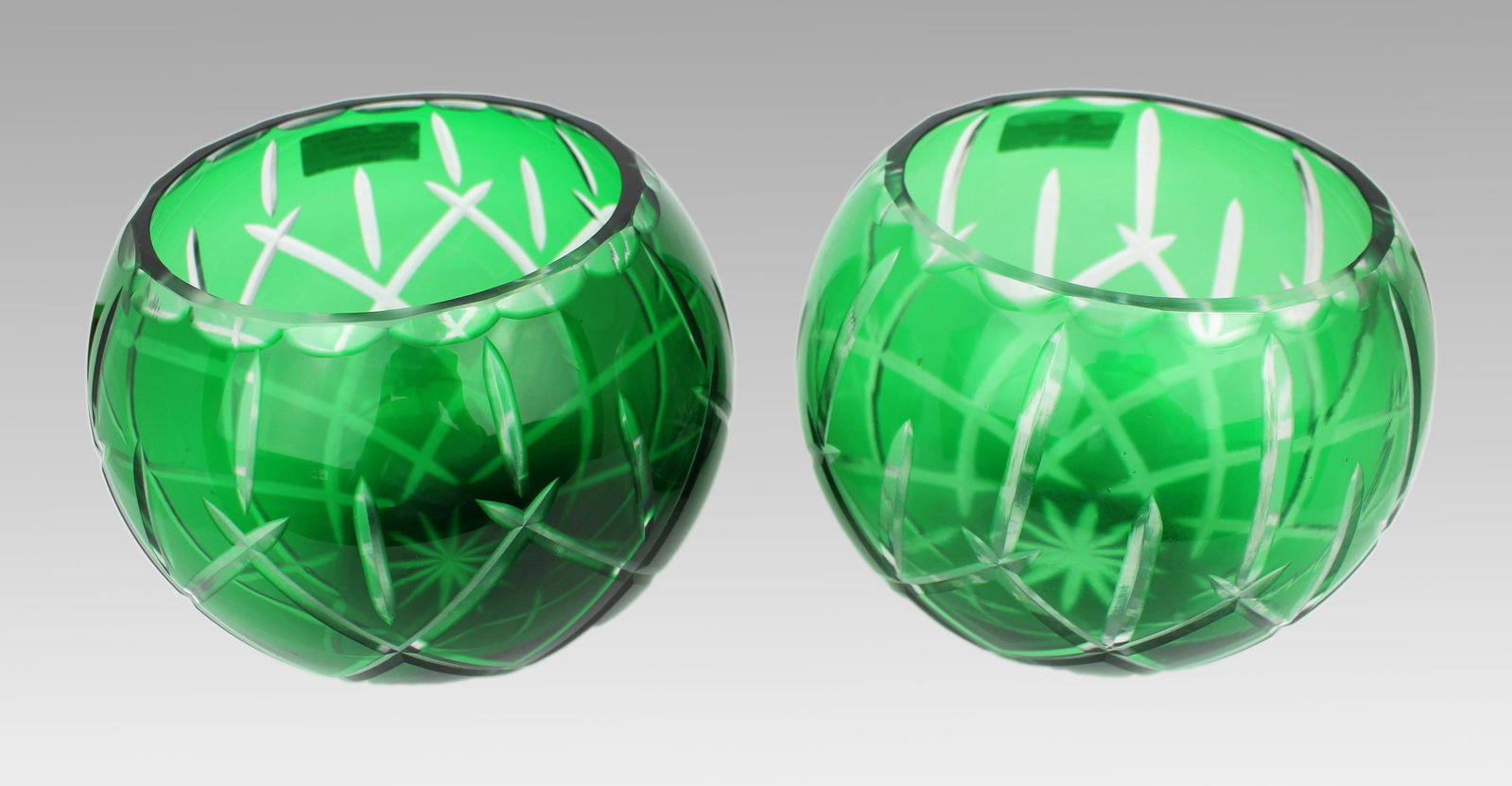 Garniture of Three Vintage Gorham Green Overlay Cut Crystal Bowls - 6