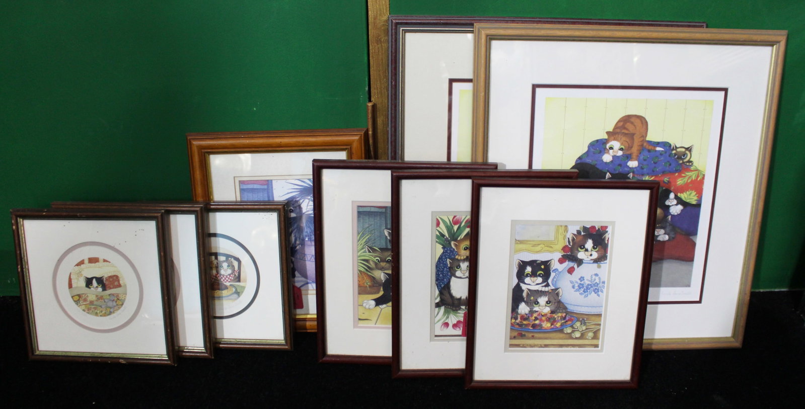 Collection of 9 Framed Cat Prints by Linda Jane Smith (1 of 3)