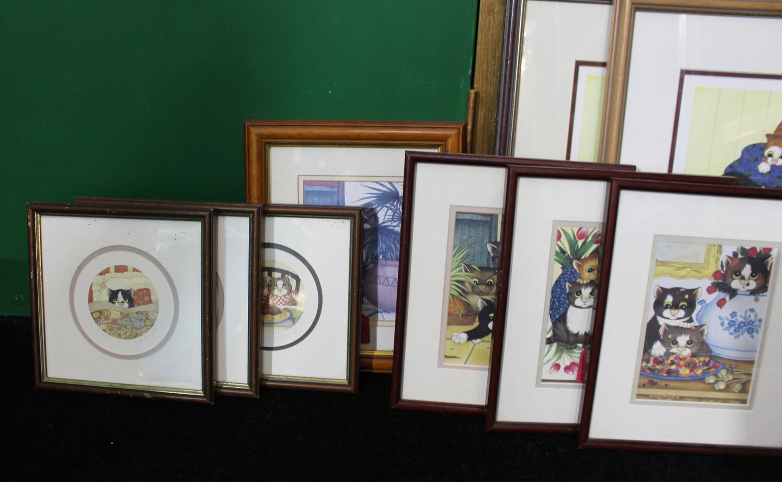 Collection of 9 Framed Cat Prints by Linda Jane Smith - 2
