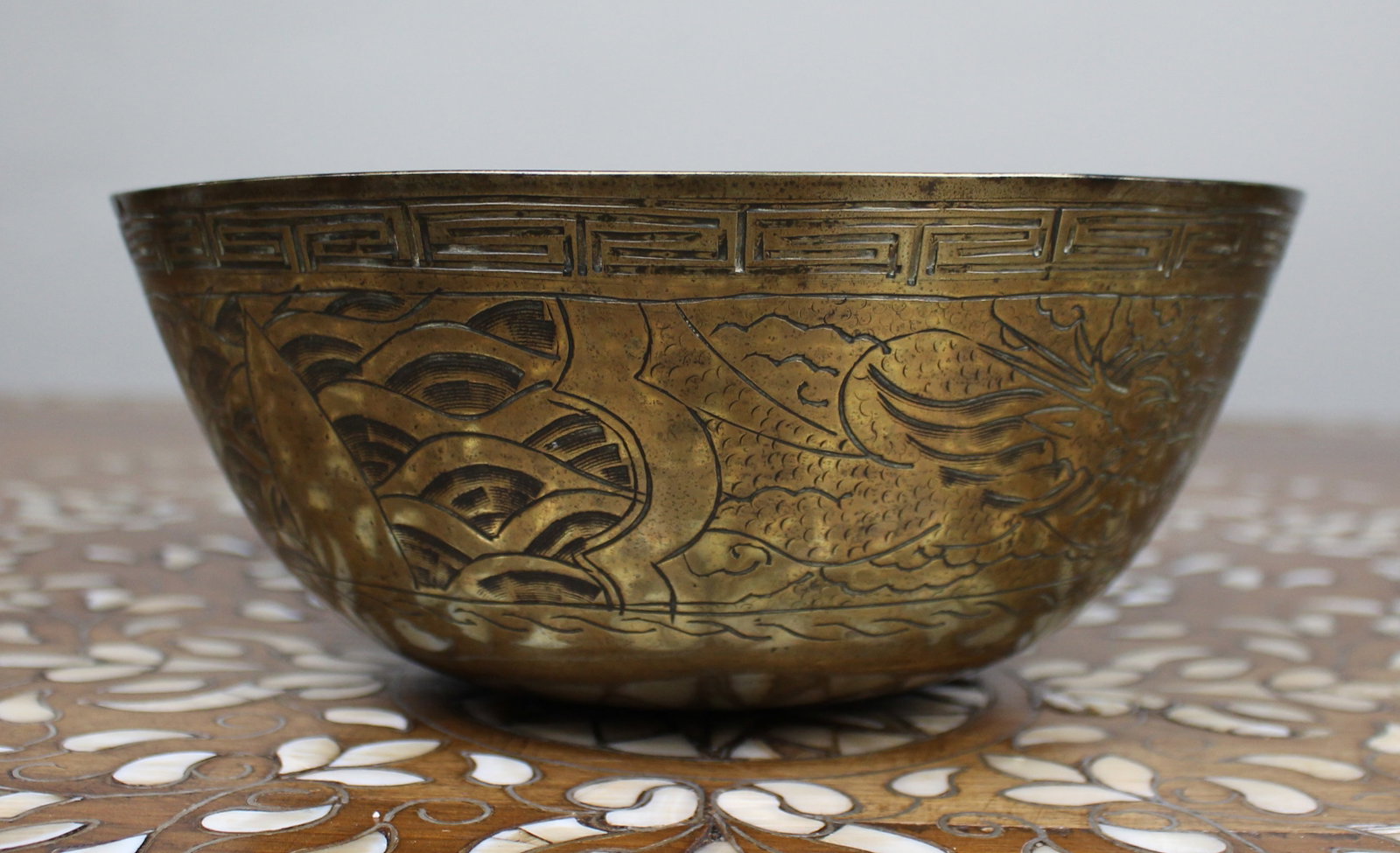 Chinese Engraved Brass Bowl (1 of 5)