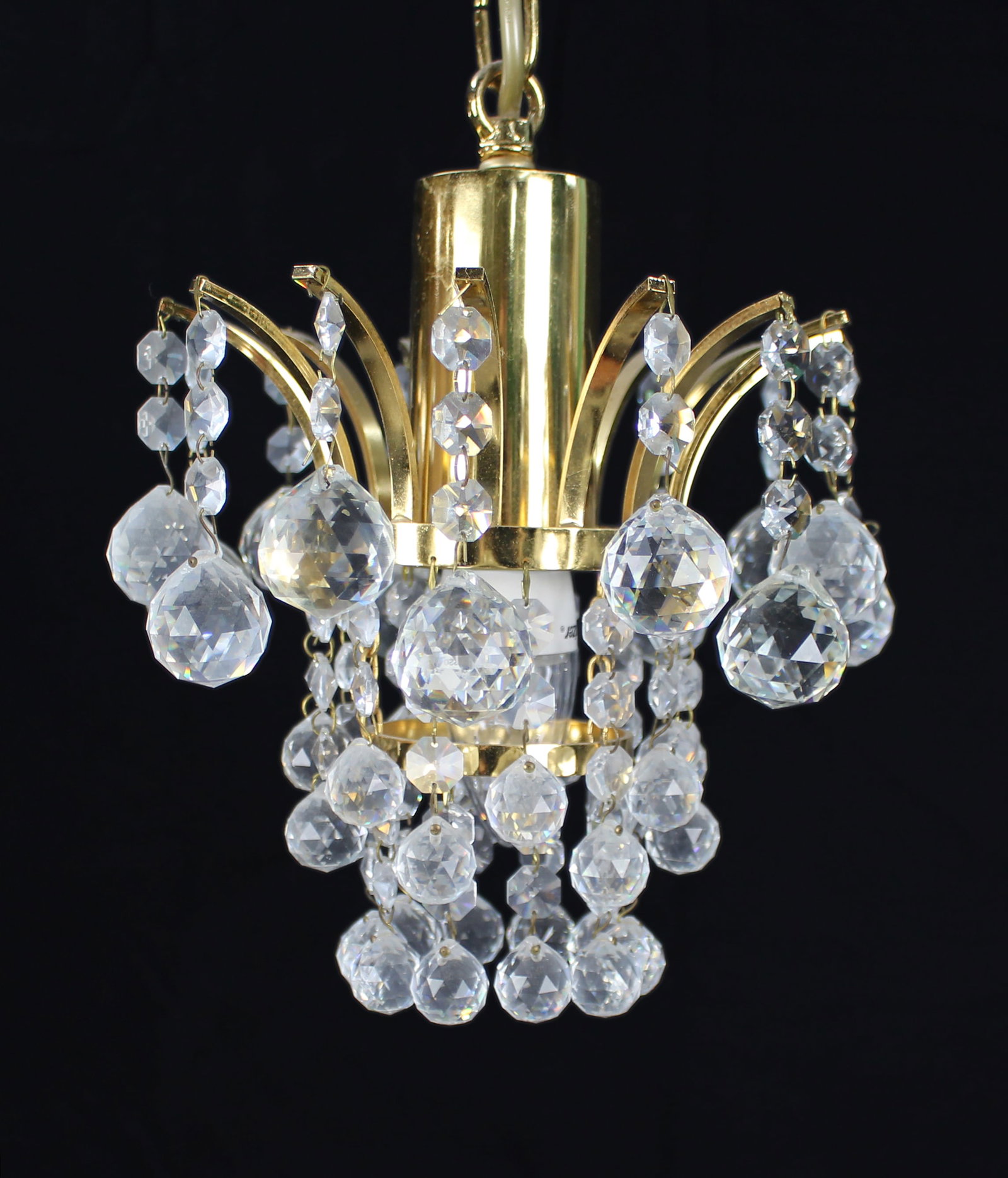 Fine Vintage Crystal Gold Plated Single Light Chandelier - 3