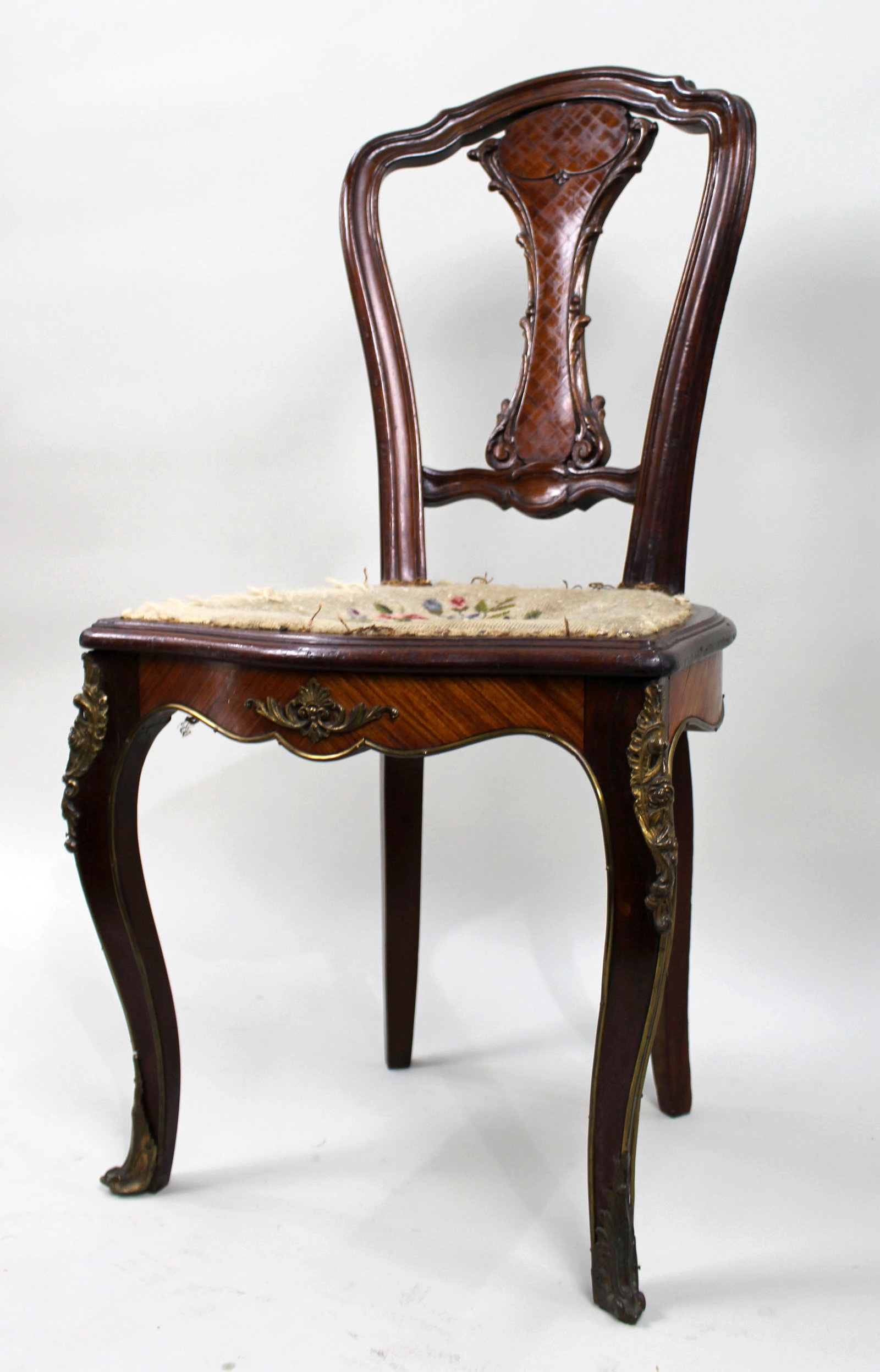19th Century French Kingwood Parquetry Side Chair with Ormolu Mounts - 2