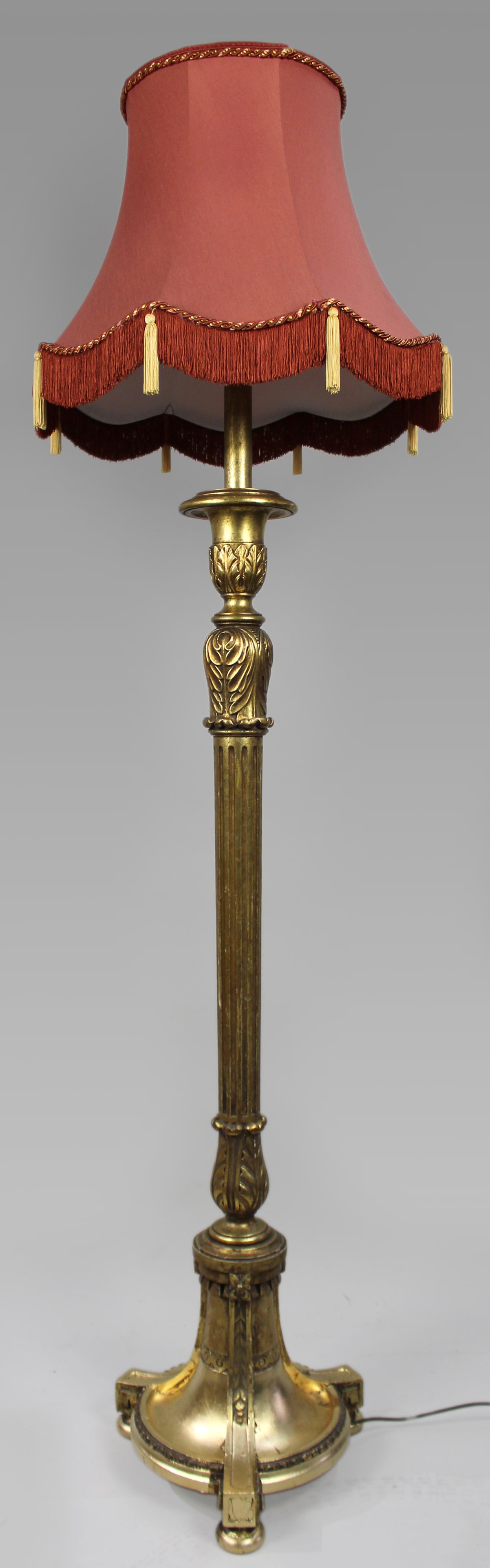 Carved Vintage Giltwood Standard Floor Lamp with Silk Shade - 2