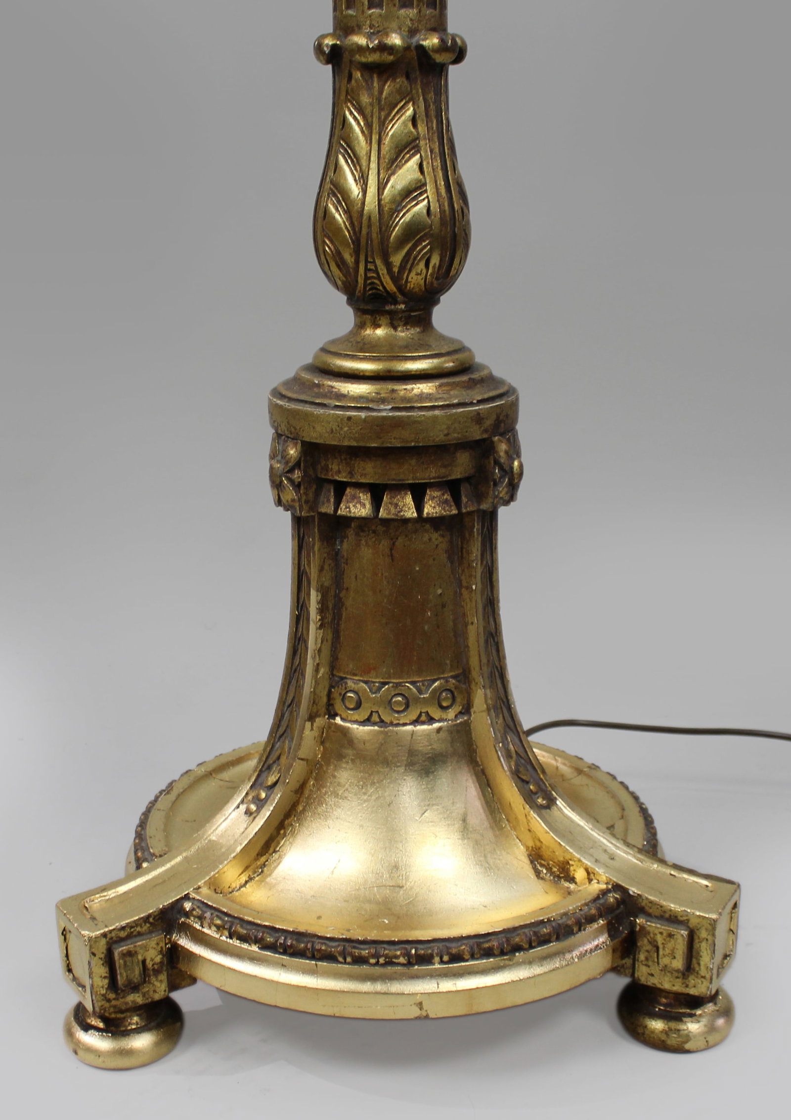 Carved Vintage Giltwood Standard Floor Lamp with Silk Shade - 8