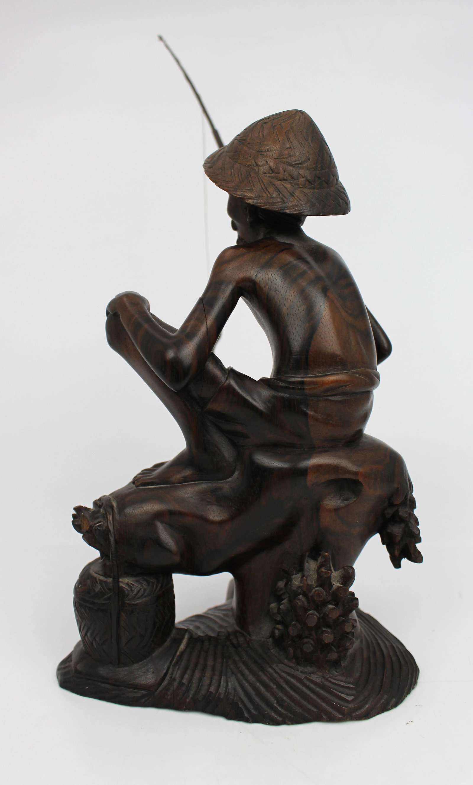 Mid-20th Century Balinese Hand-Carved Hardwood Fisherman Figure - 4