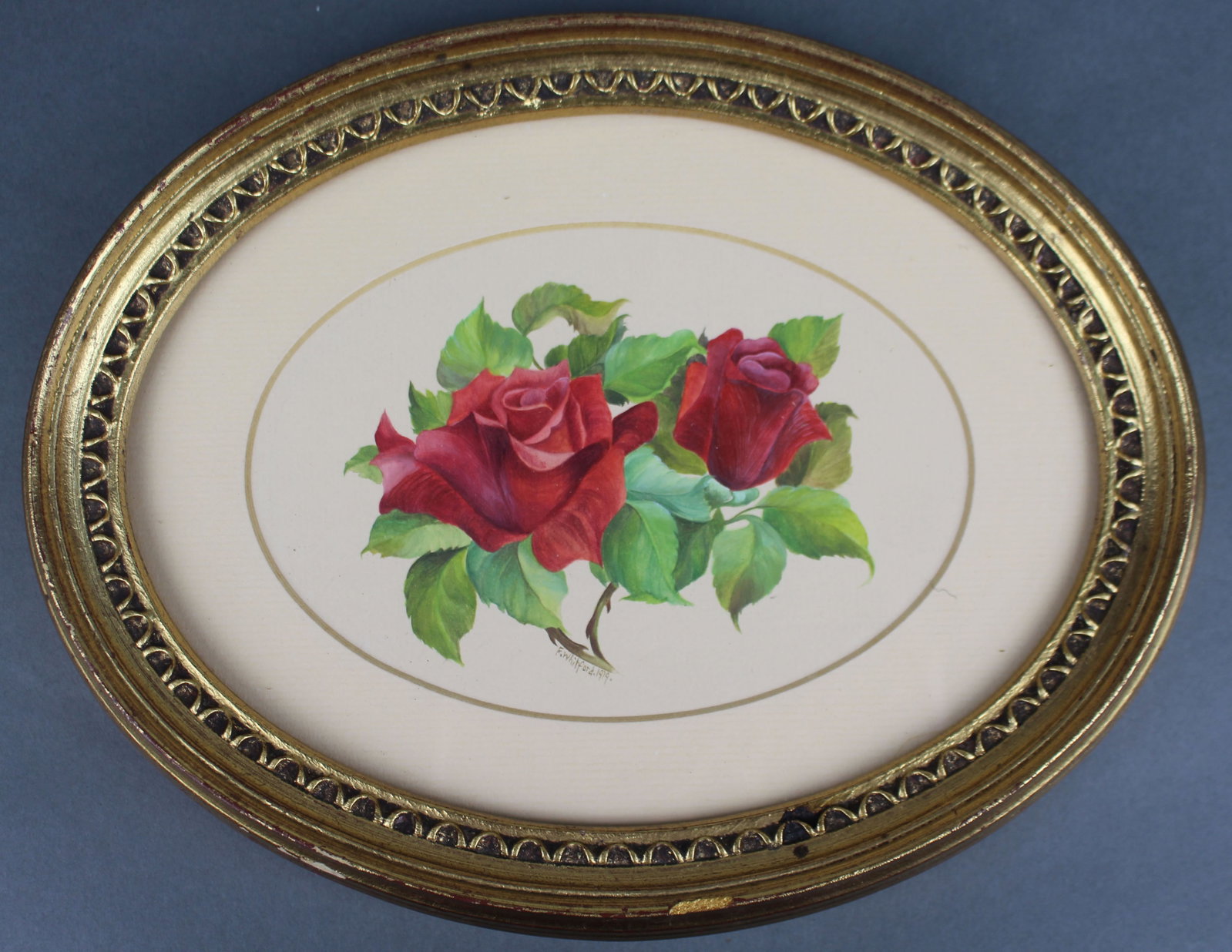 Antique Oval Still Life Watercolour by F.Whitford 1919 (1 of 4)