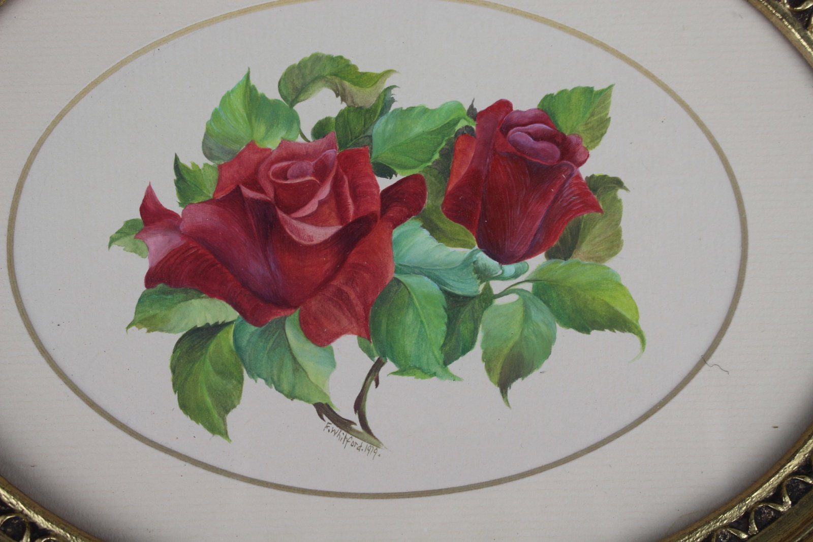 Antique Oval Still Life Watercolour by F.Whitford 1919 - 2