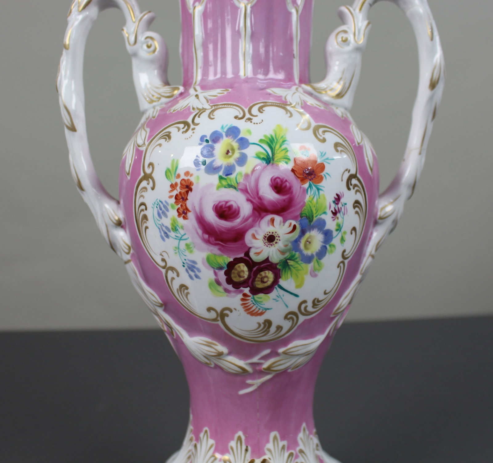 Antique Hand Painted Pink Ground Porcelain Table Lamp, c.1890 - 9
