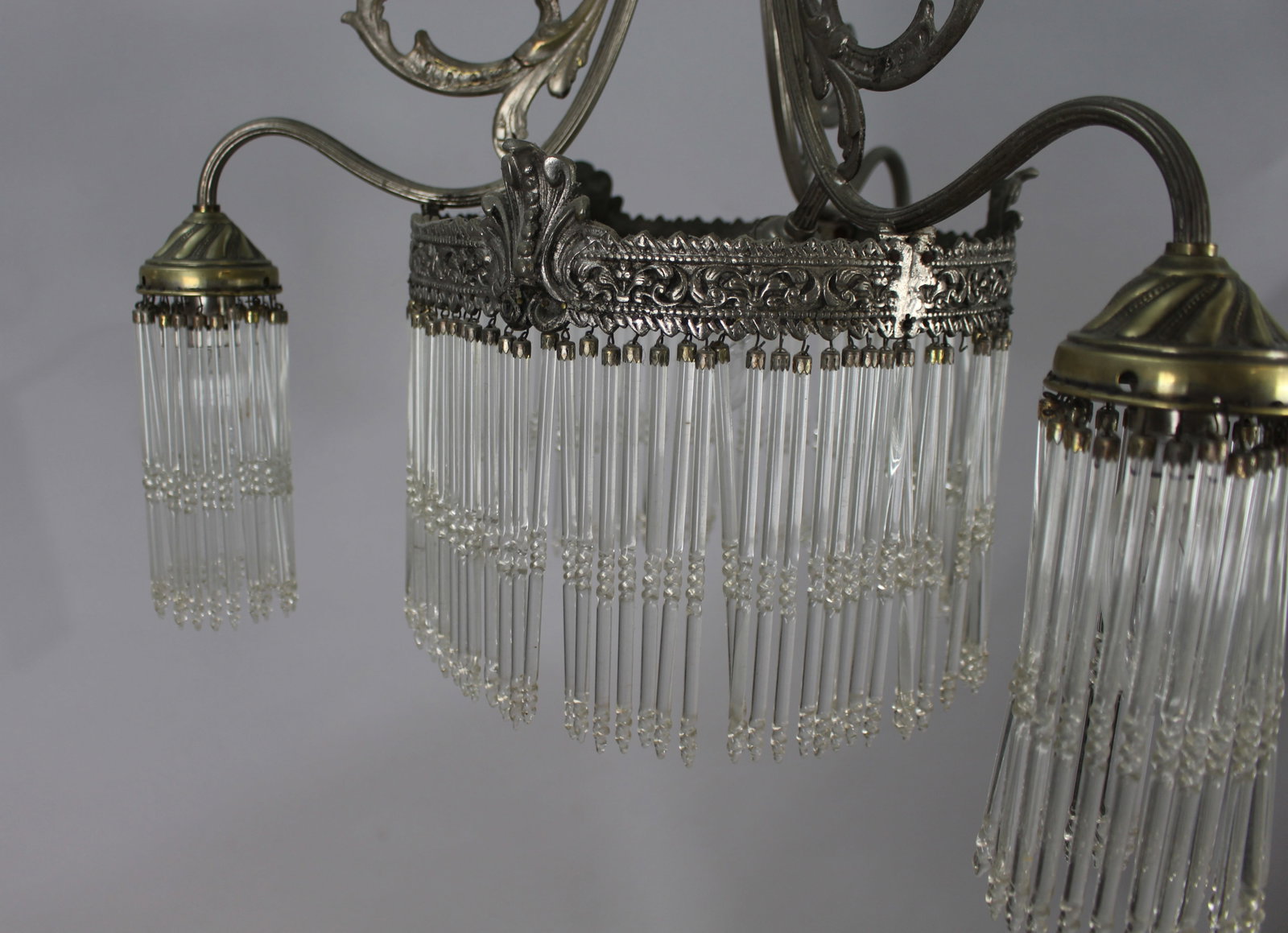 French Silver Metal & Crystal Chandelier - 4