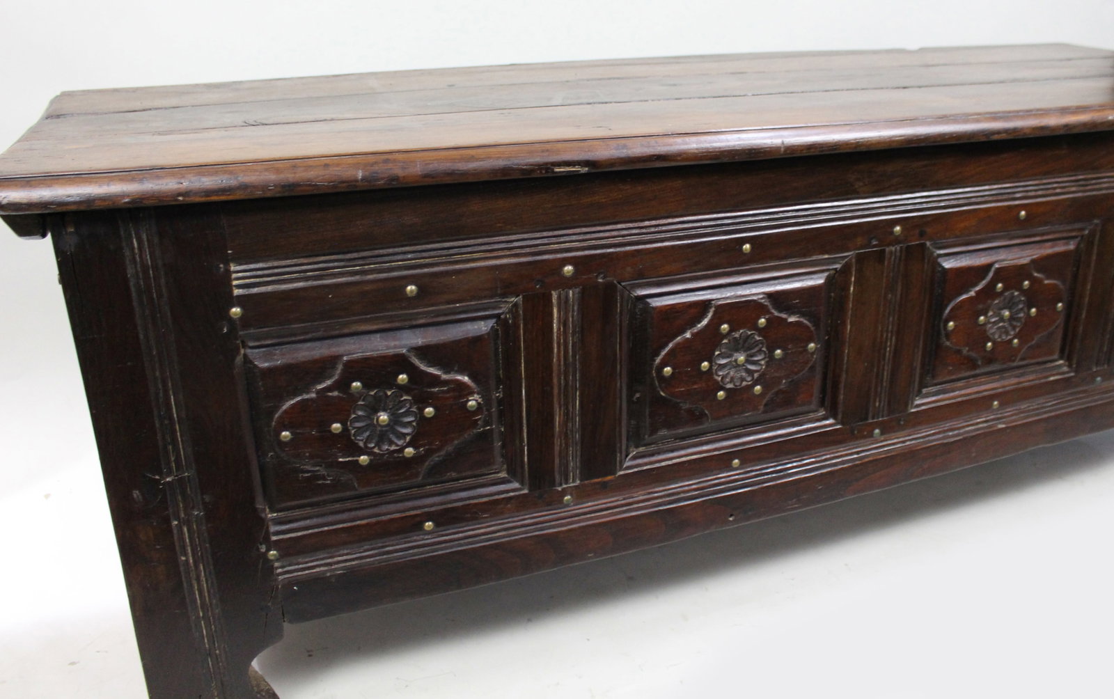 Antique 18th Century French Provincial Oak Coffer Chest - 8