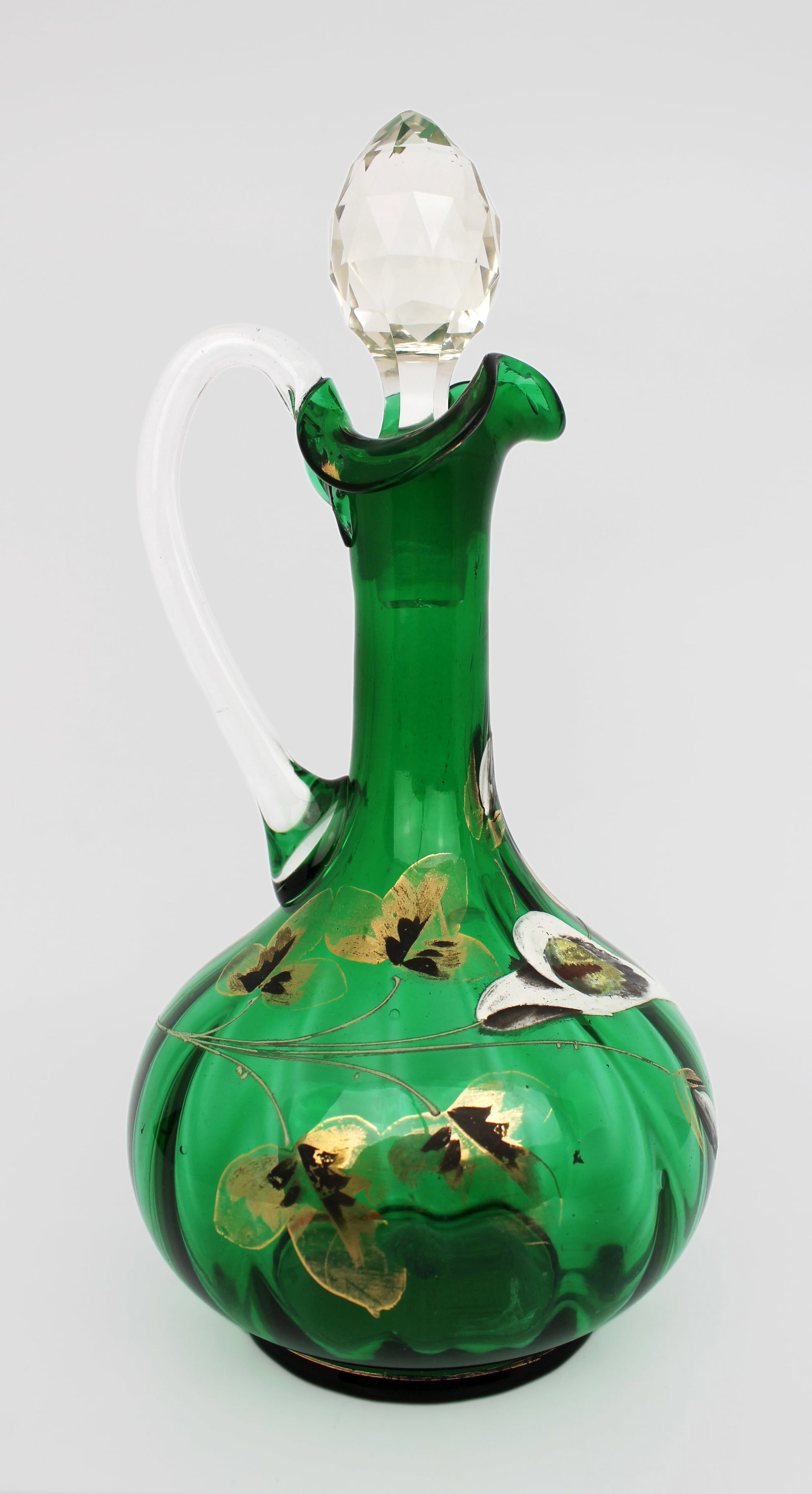 Antique Victorian Hand-Painted Emerald Green Glass Claret Jug (1 of 6)
