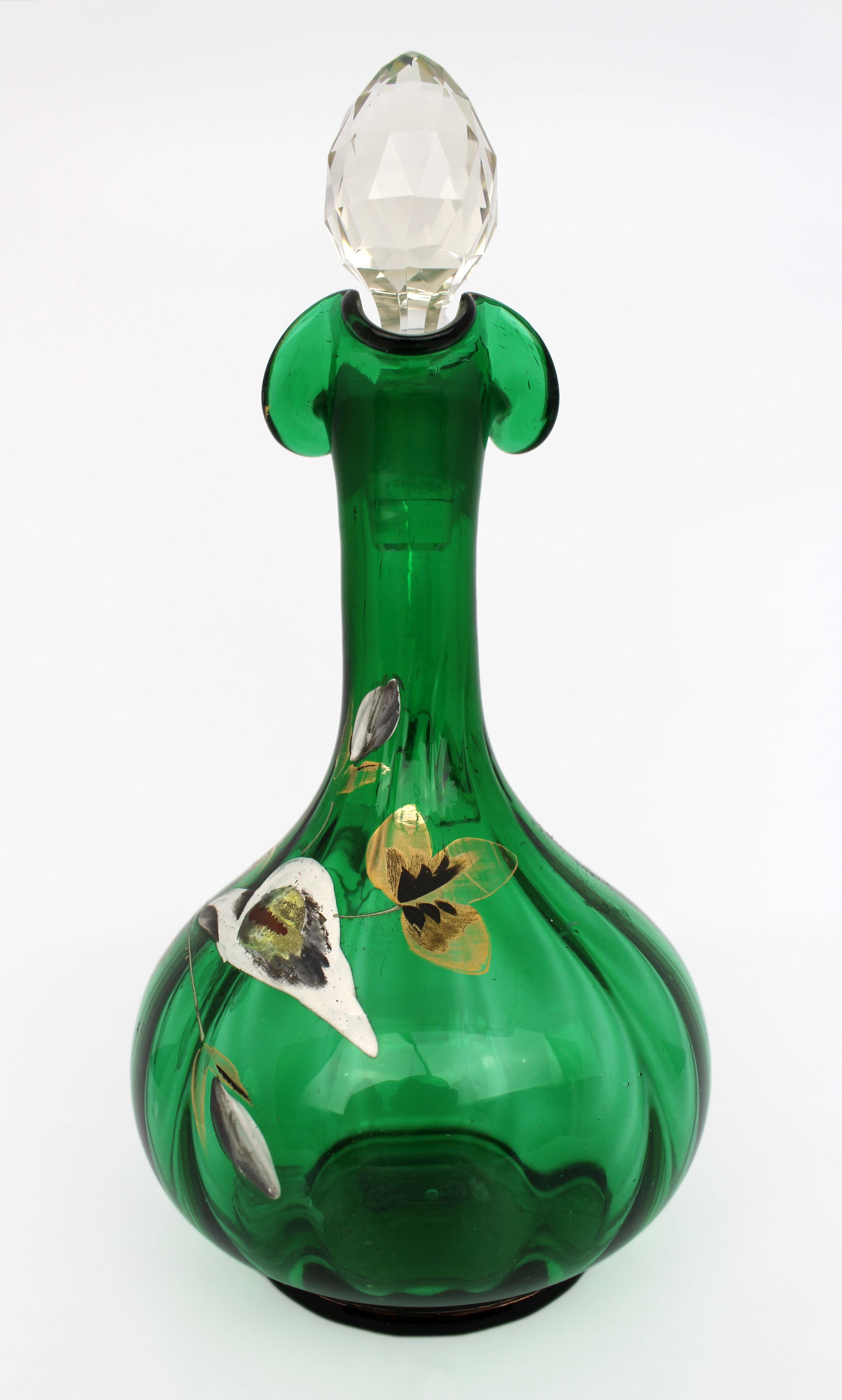 Antique Victorian Hand-Painted Emerald Green Glass Claret Jug - 2