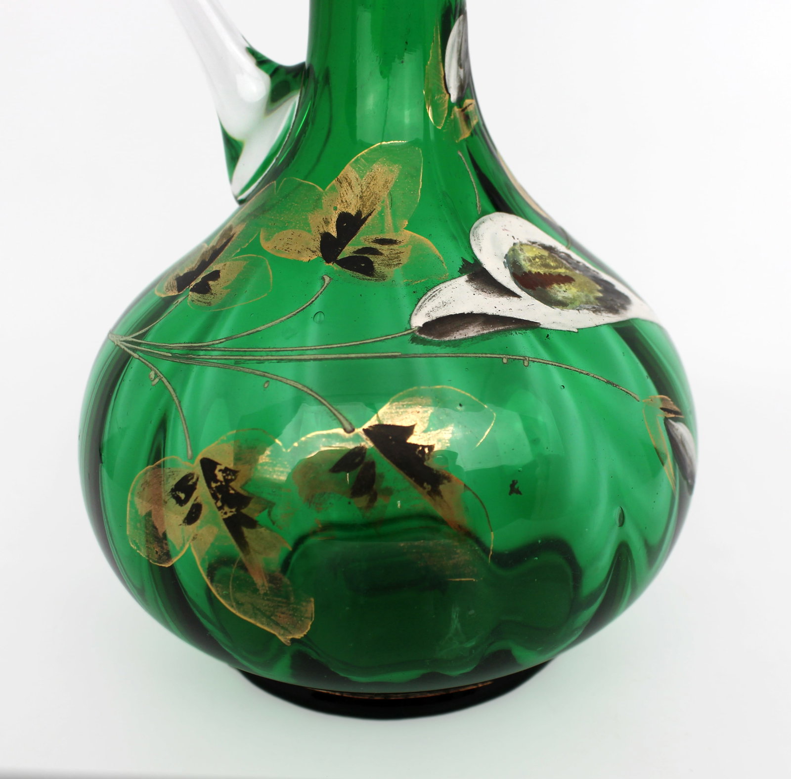 Antique Victorian Hand-Painted Emerald Green Glass Claret Jug - 4