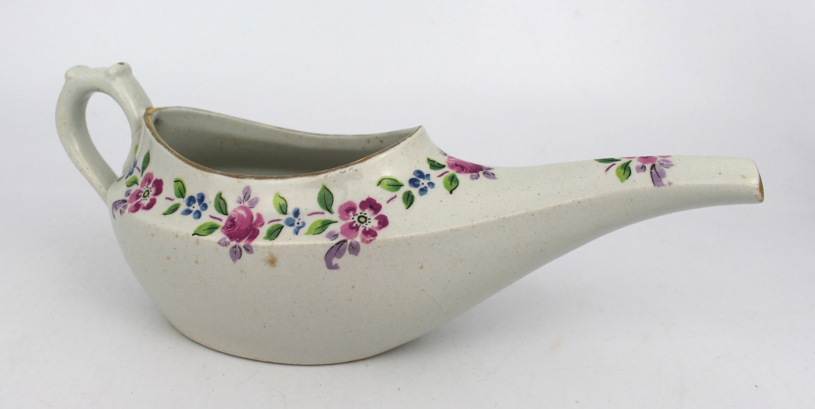 Victorian Chatsworth Infant Feeder: Title: Victorian Chatsworth Infant Feeder Description: Victorian Chatsworth Infant Feeder Floral decoration, gilding to rim and spout Made in England to the underside, along with factory stamp and